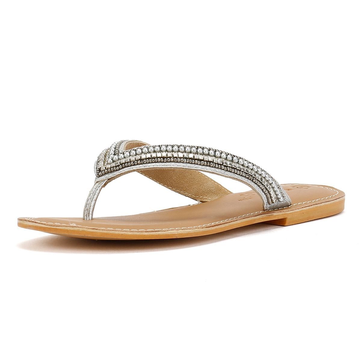 Tower London Metallic Bead Thong Sandales Argentées Pour Femmes