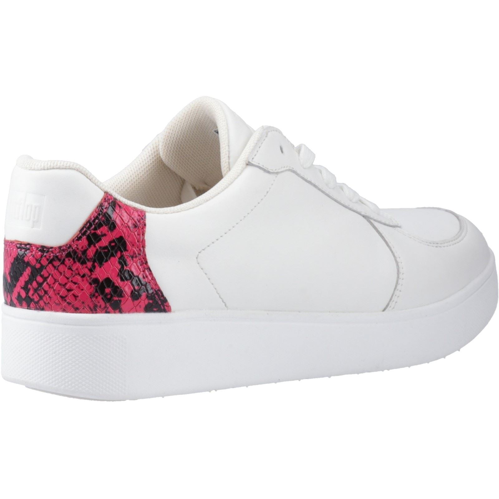 Fitflop Rally Snakeprint Backtab Baskets En Cuir Blanches/Framboise Sauvage Pour Femmes Urbaines
