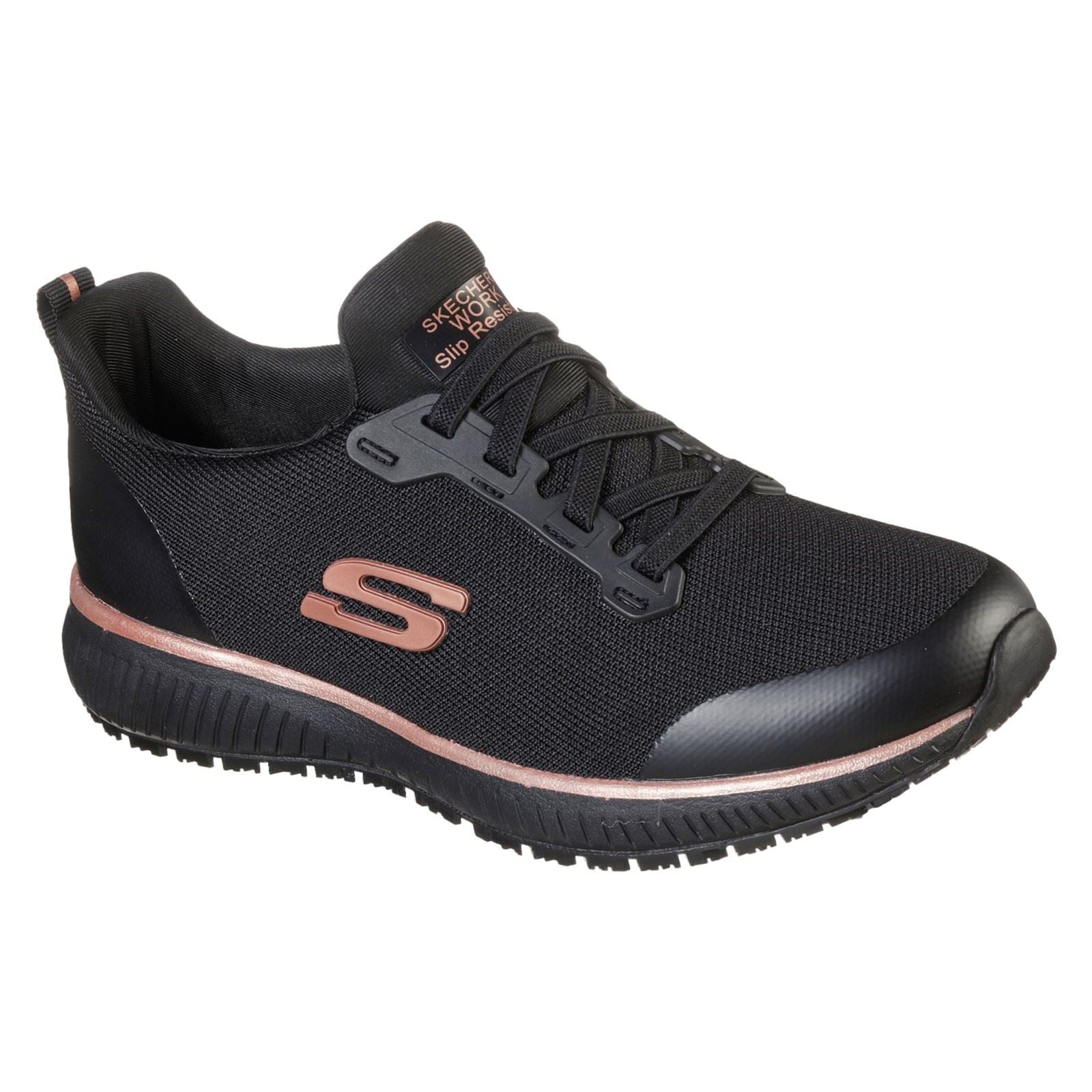 Skechers Workwear Squad SR Baskets De Sécurité Noires/Or Rose Doré En Textile Pour Femmes
