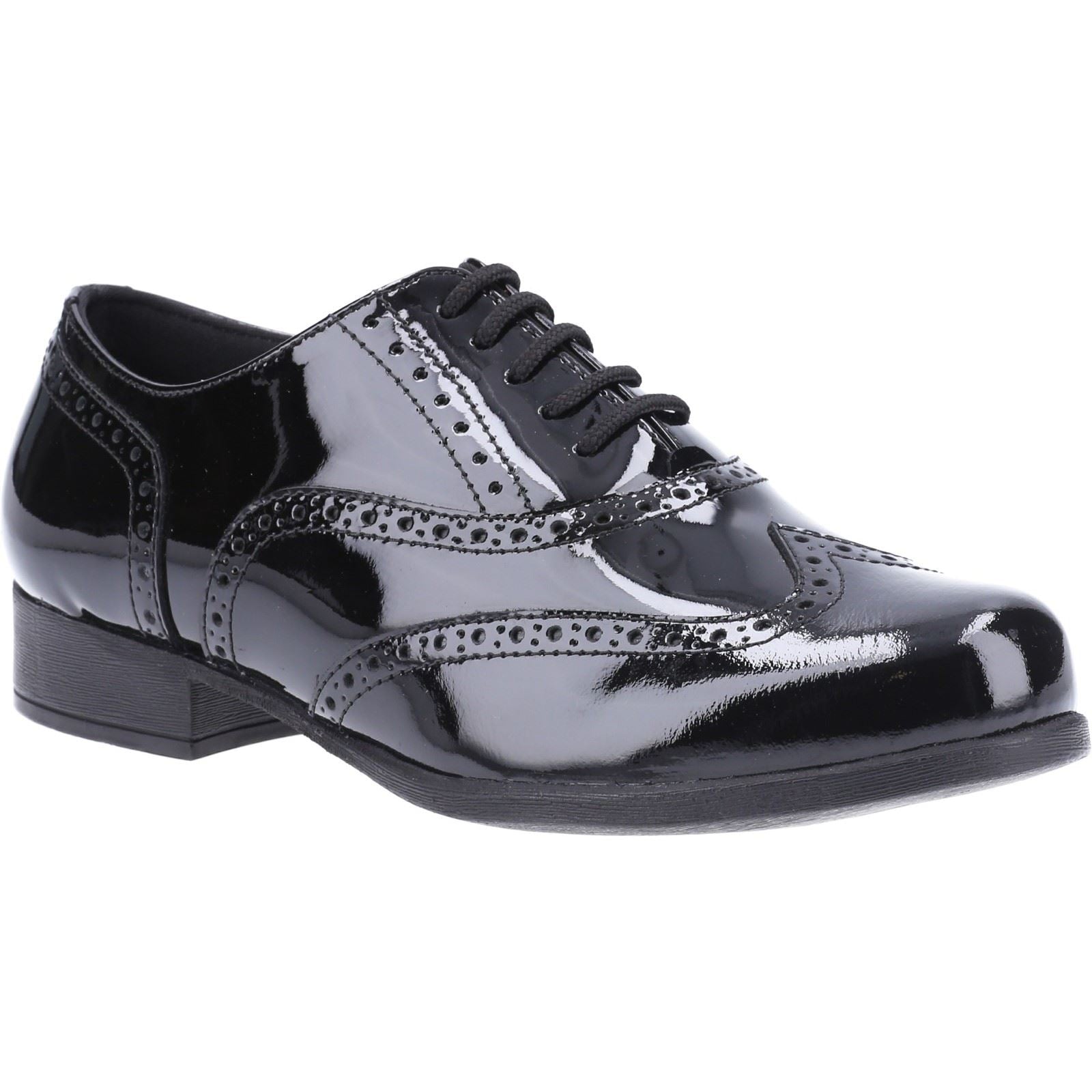 Hush Puppies Kada Junior Patent Chaussures Noires Vernies Pour Filles En Cuir