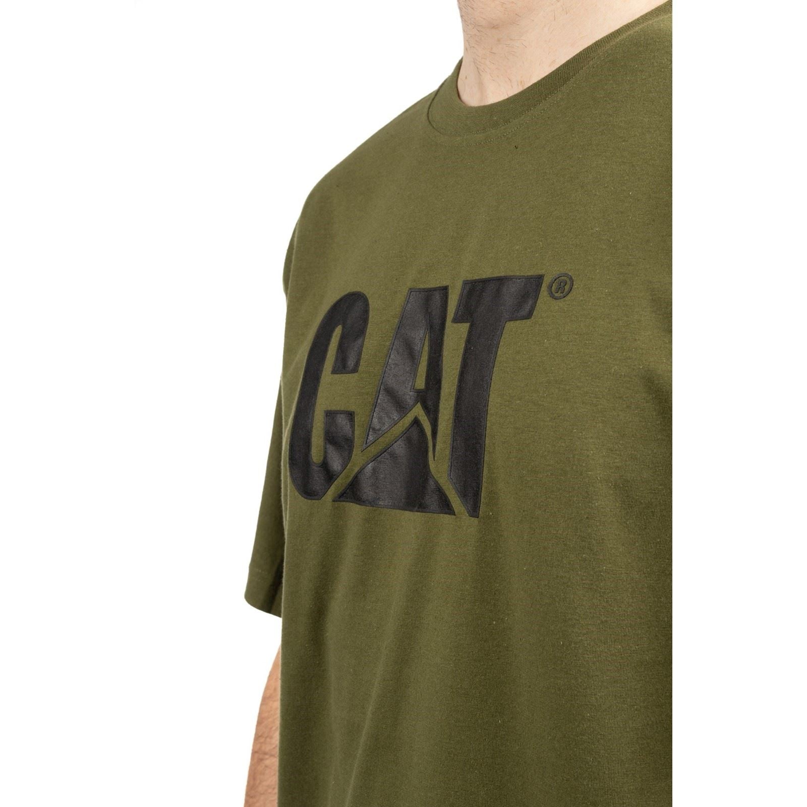 Caterpillar Trademark Logo T-Shirts En Coton Pour Hommes Verts À Manches Courtes