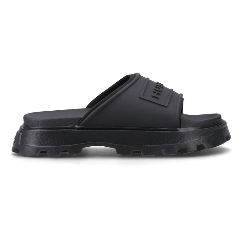 Hunter Moulded Stacked Slider Slides Pour Femmes En Polyester Noir