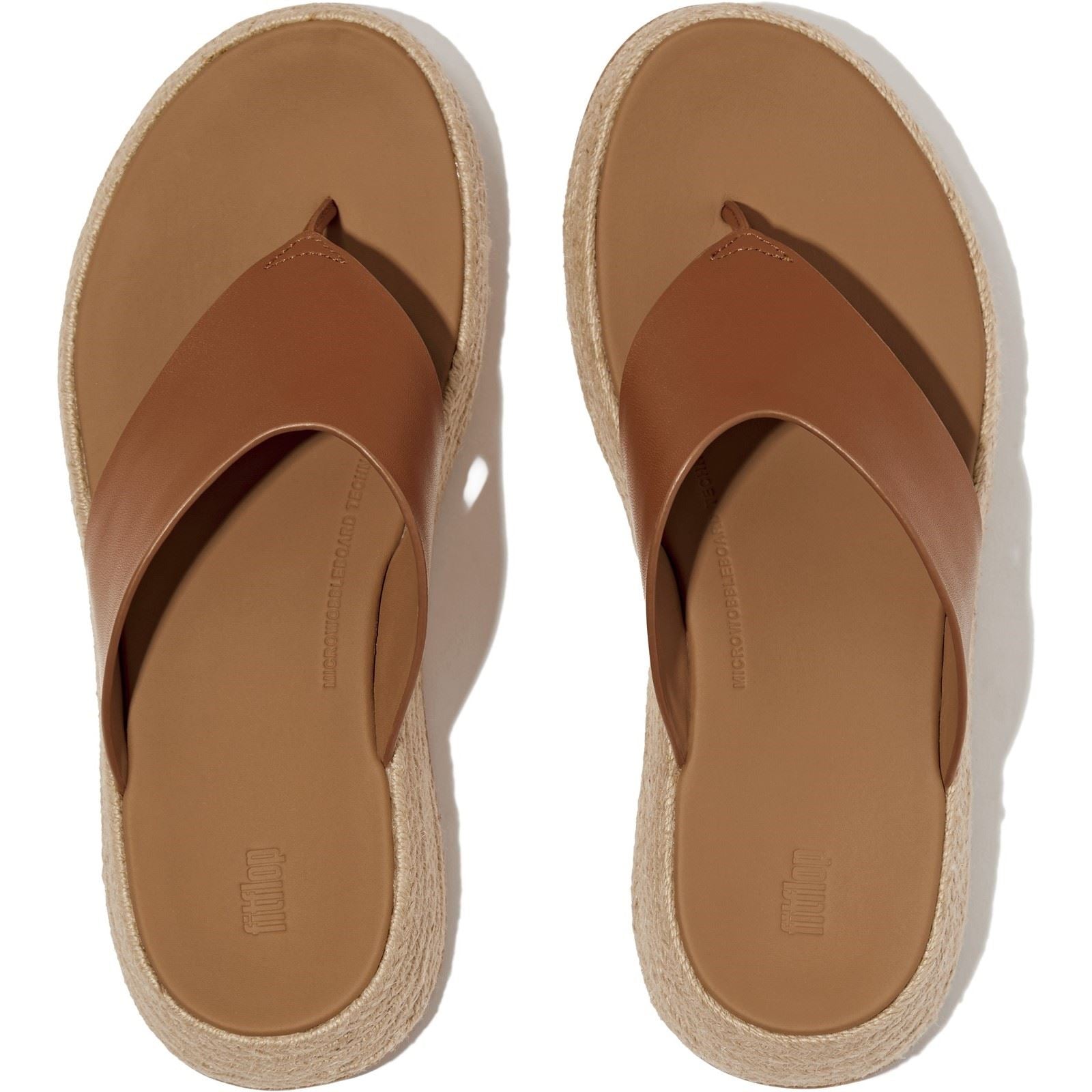 Fitflop F-Mode Toe Post Espadrille Sandales En Cuir Pour Femmes Couleur Brun Foncé