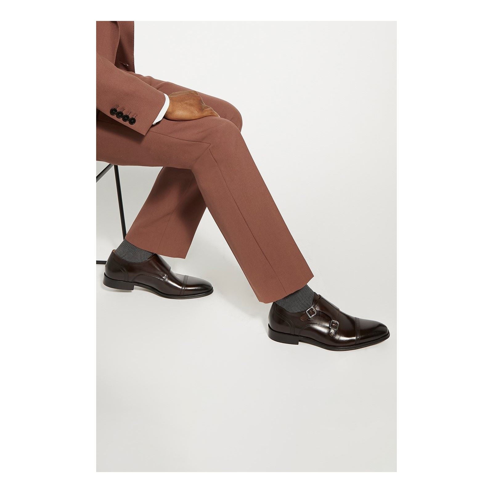 Dune Saloon Chaussures Pour Hommes À Double Boucle Marron En Cuir