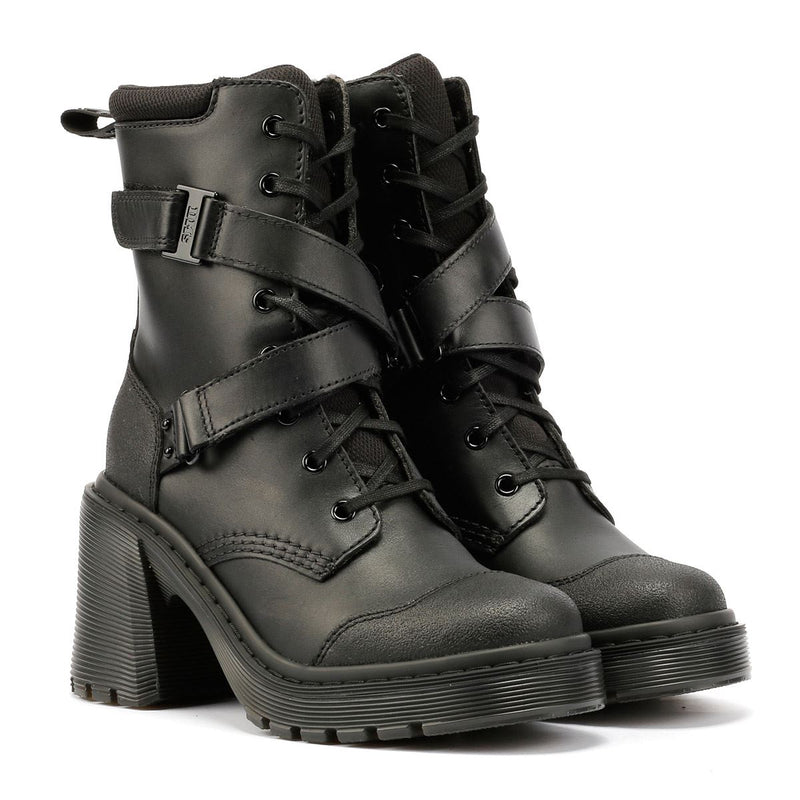 Dr. Martens Chesney Tech Bottes Noires En Cuir Pour Femmes