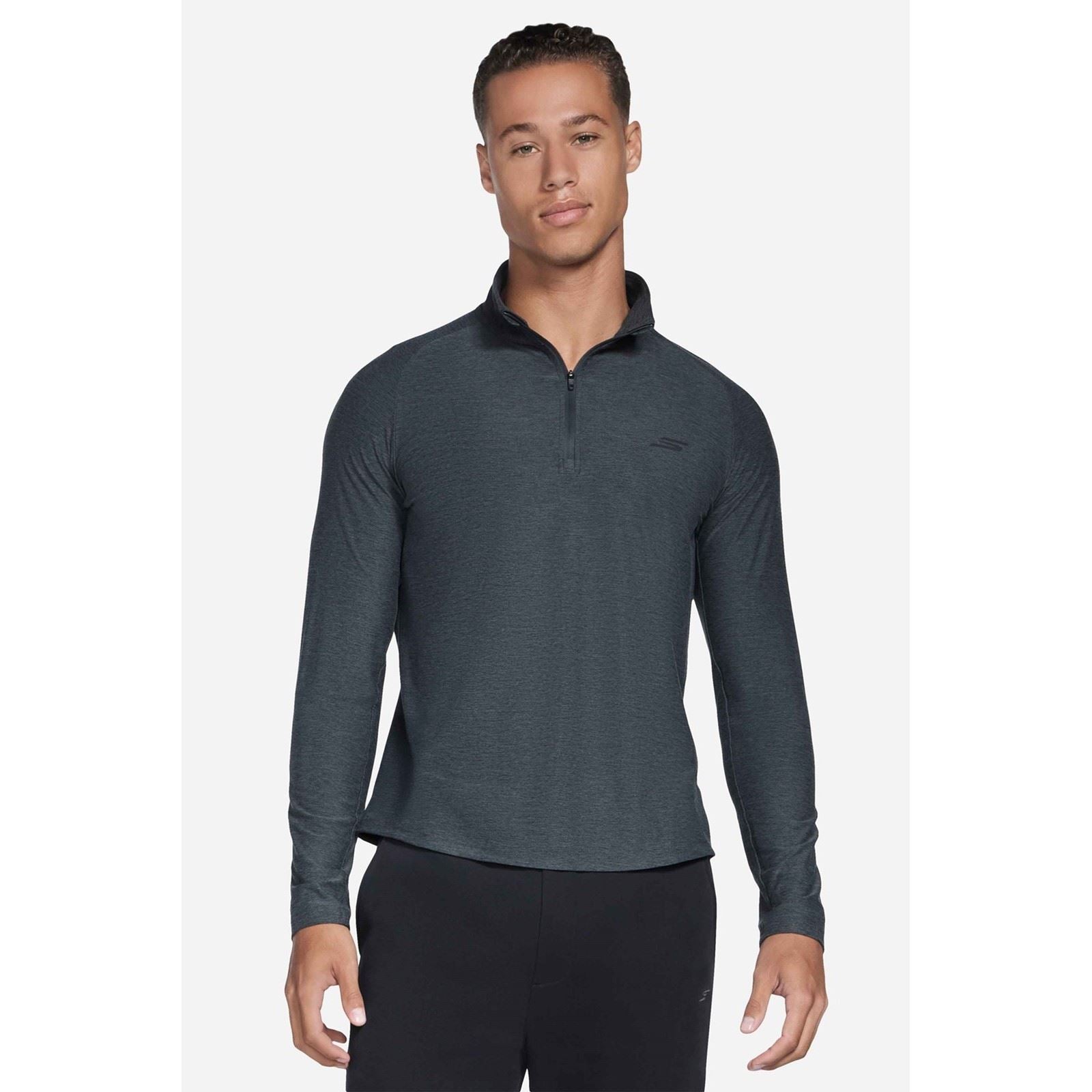 Skechers GO DRI All Day Performance 1/4 Zip T-Shirts De Sport Actifs Pour Hommes En Polyester Noir
