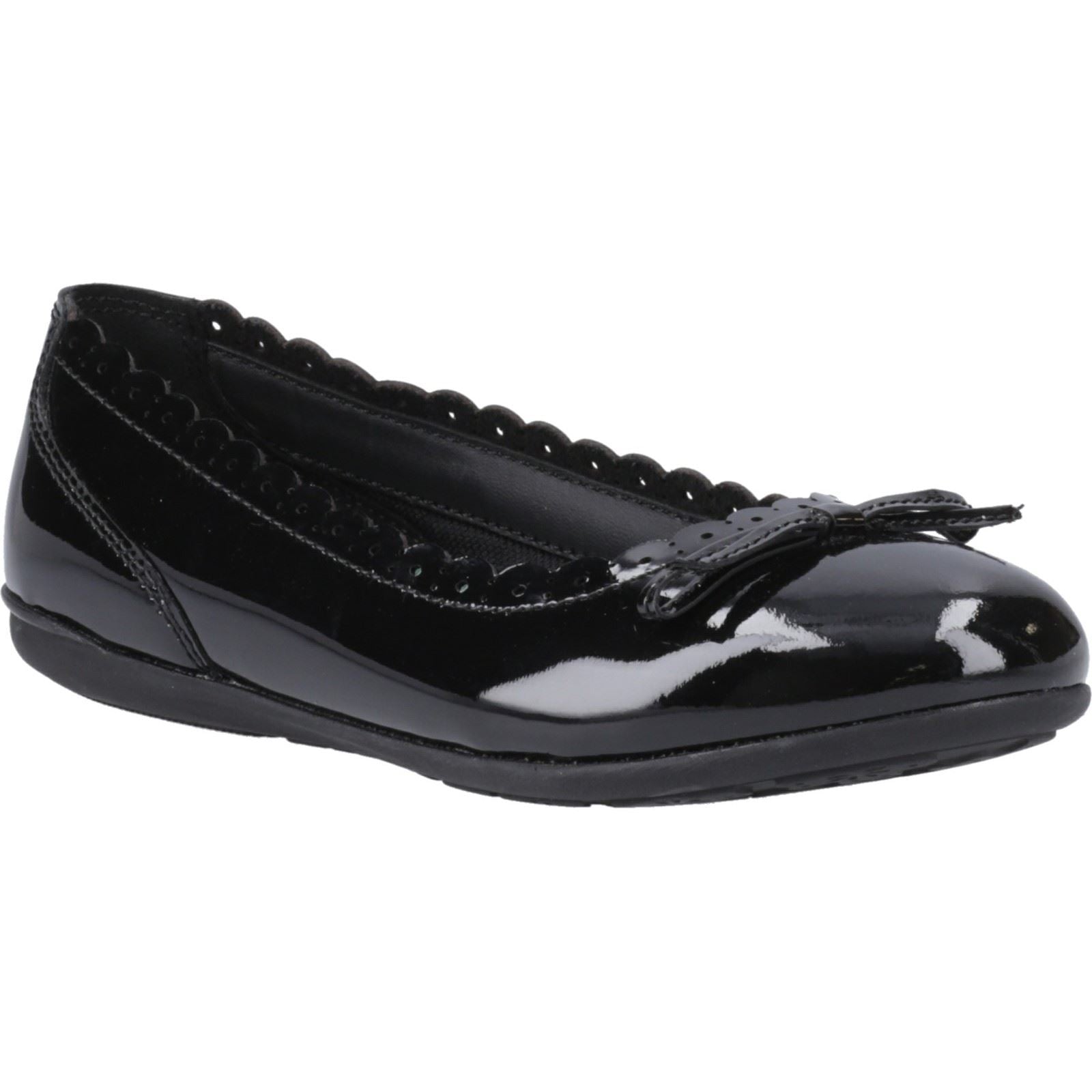Hush Puppies Lillie Ballerina Patent Chaussures Plates De Ballet Noires Pour Filles En Cuir