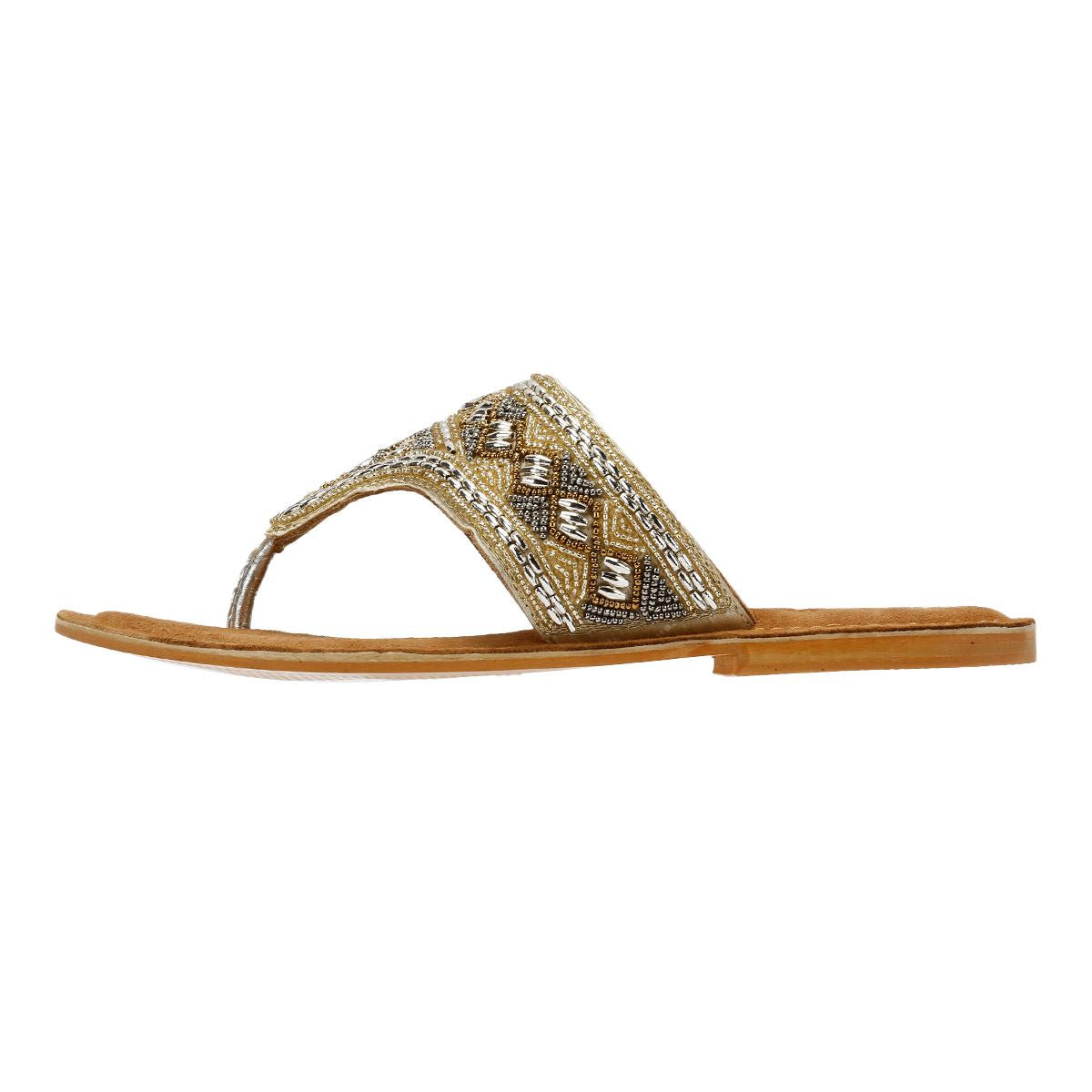Tower London Wide Vamp Toepost Sandales Dorées Pour Femmes
