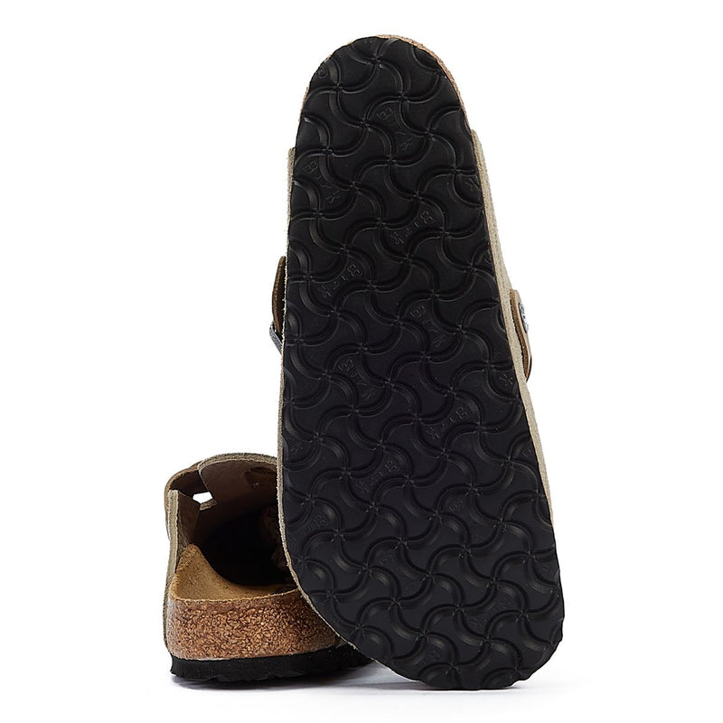 Birkenstock Boston Sabots Régulières En Daim Taupe Pour Femmes