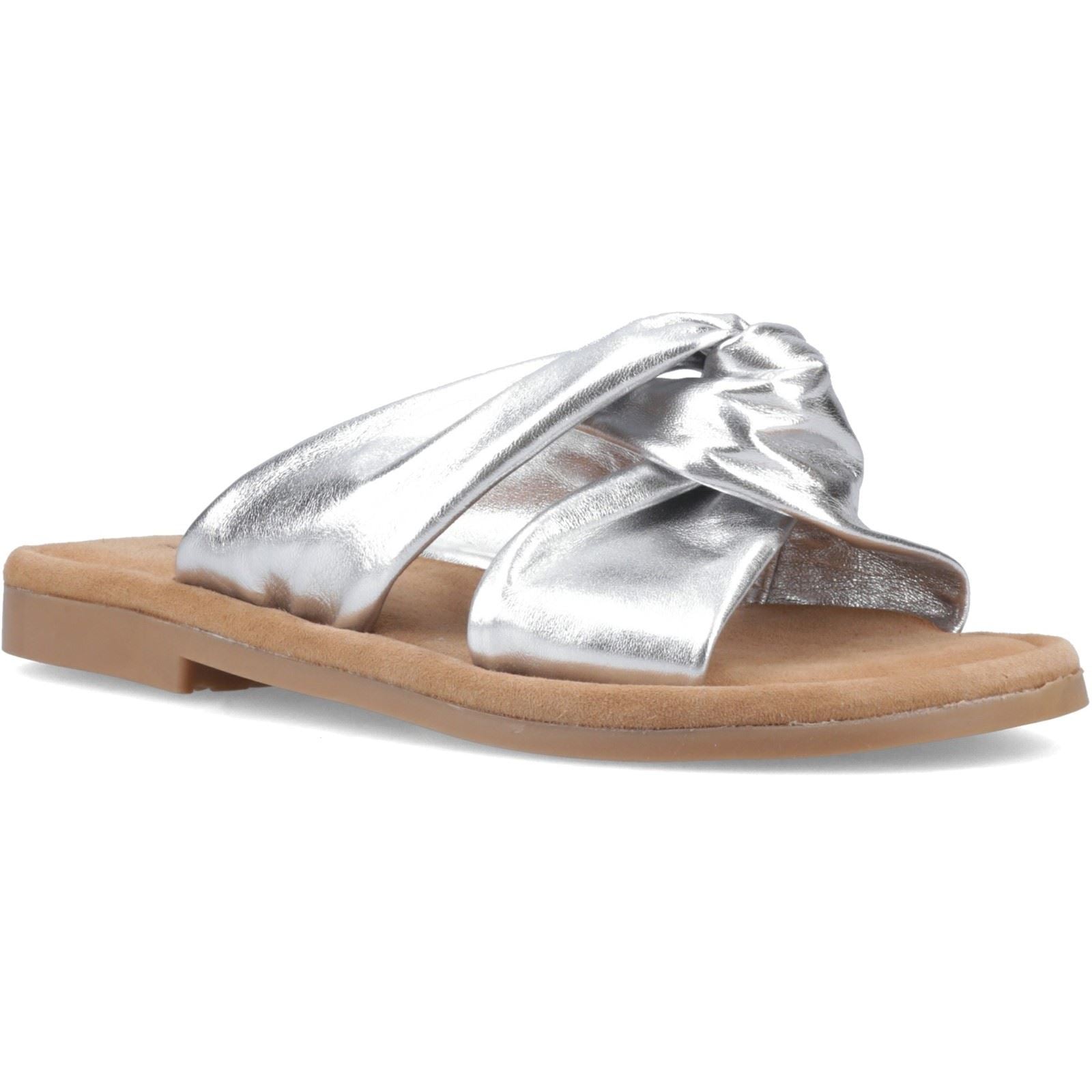 Hush Puppies Amy Wide Fit Sandales En Cuir Pour Femmes Argentées