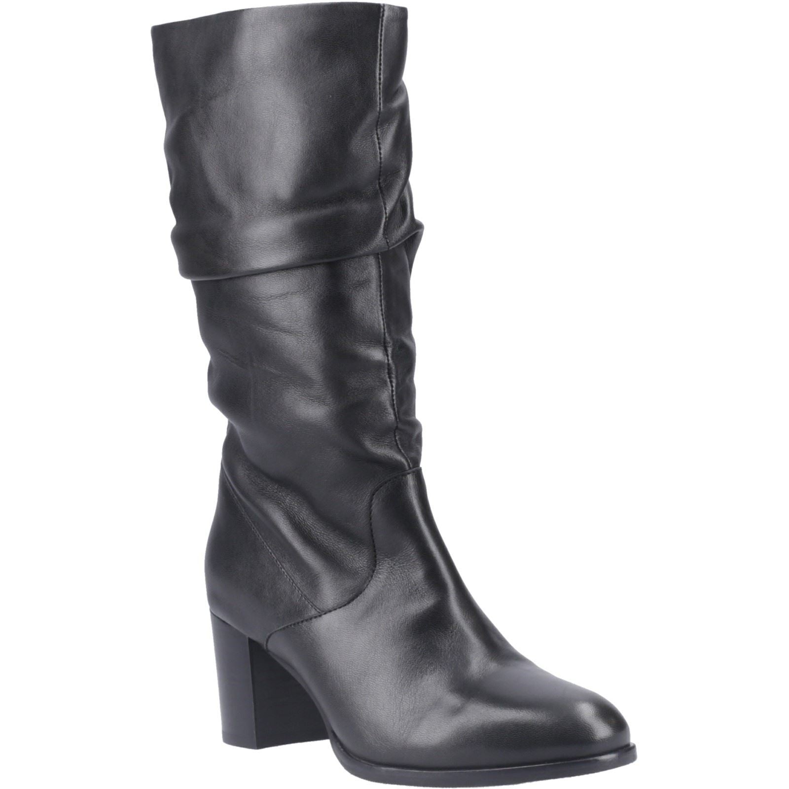 Hush Puppies Cosima Bottes Noires Montantes En Cuir À Talons Pour Femmes