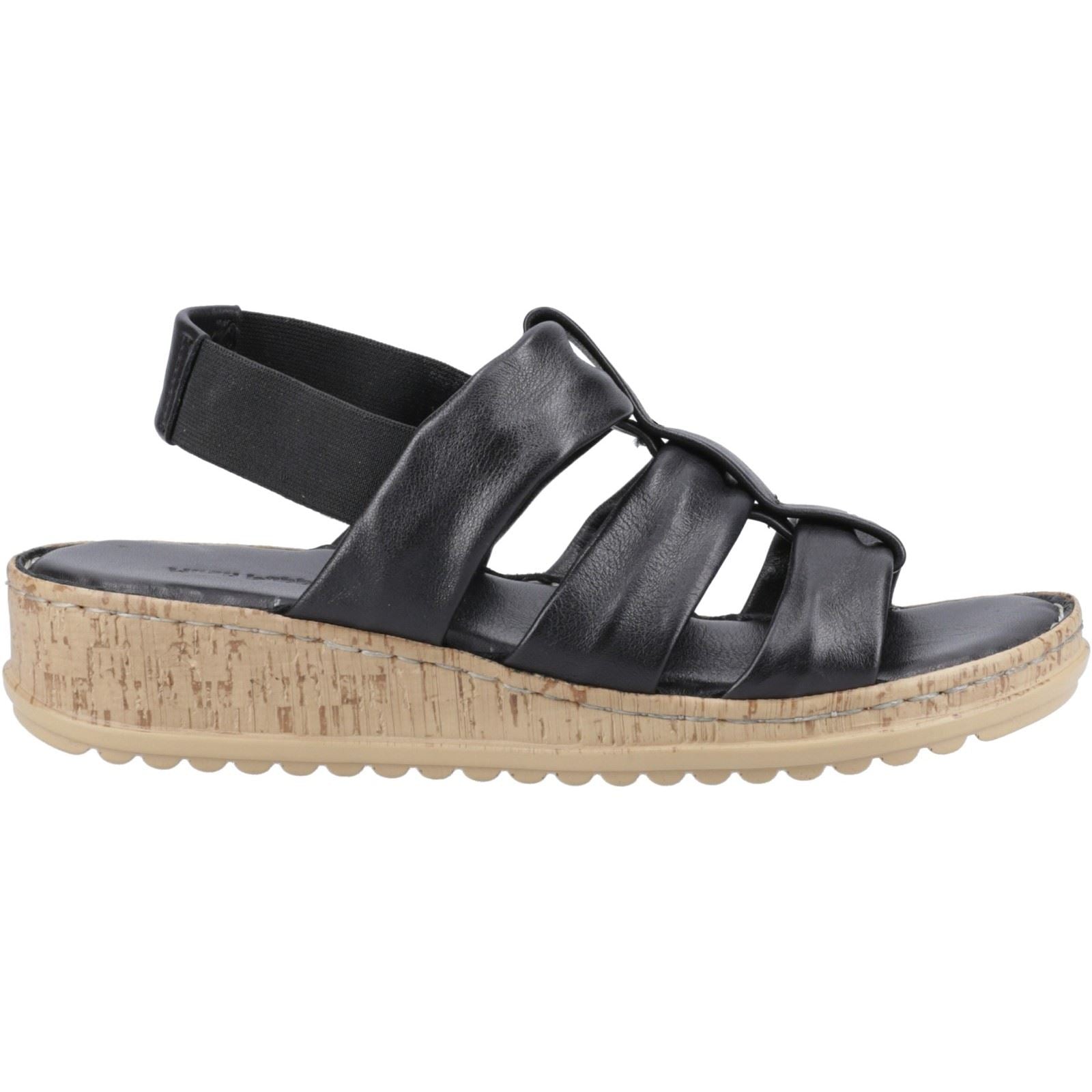 Hush Puppies Eden Wide Fit Sandales Noires Pour Femmes En Cuir