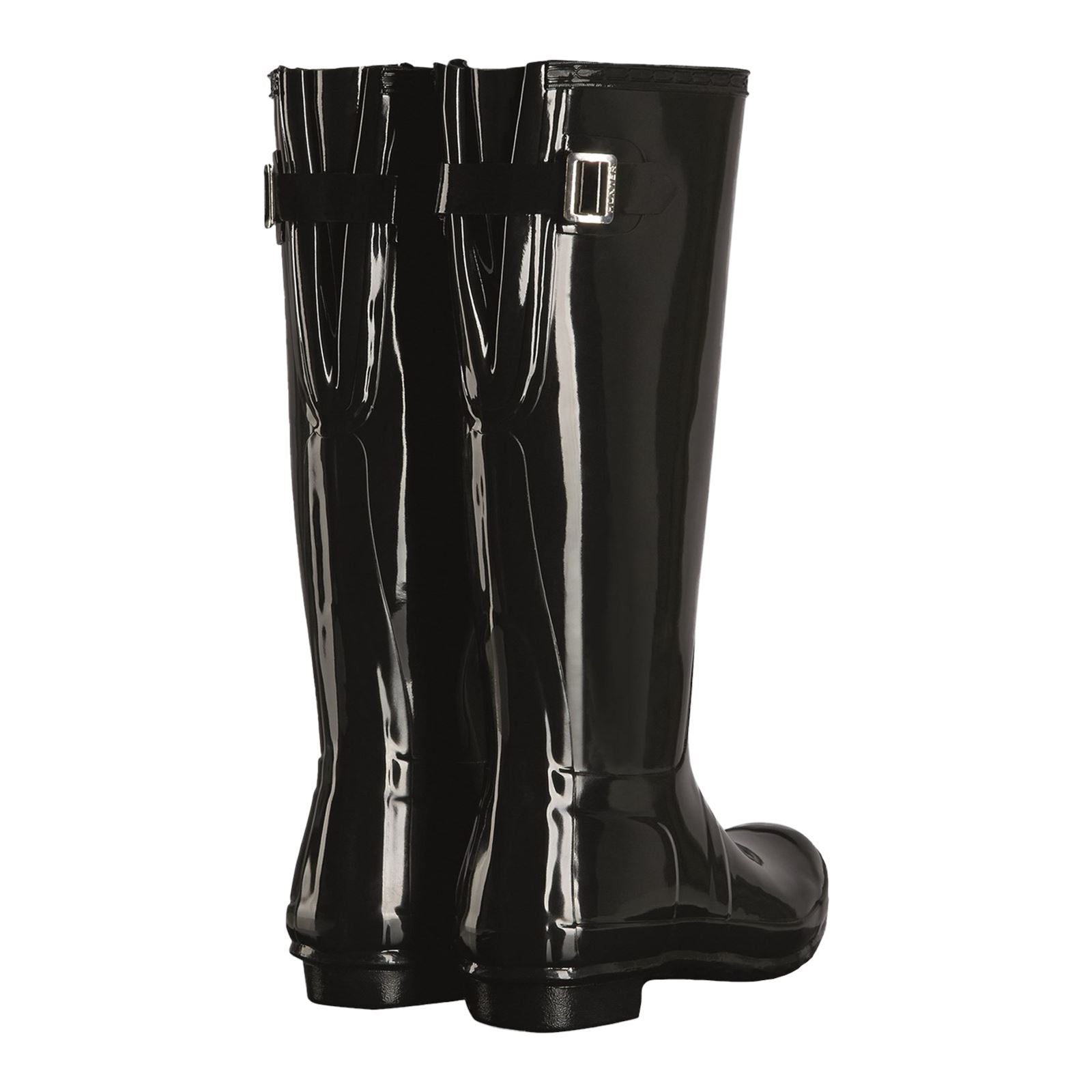 Hunter Tall Back Adjustable Gloss Bottes En Caoutchouc Pour Femmes, Noires