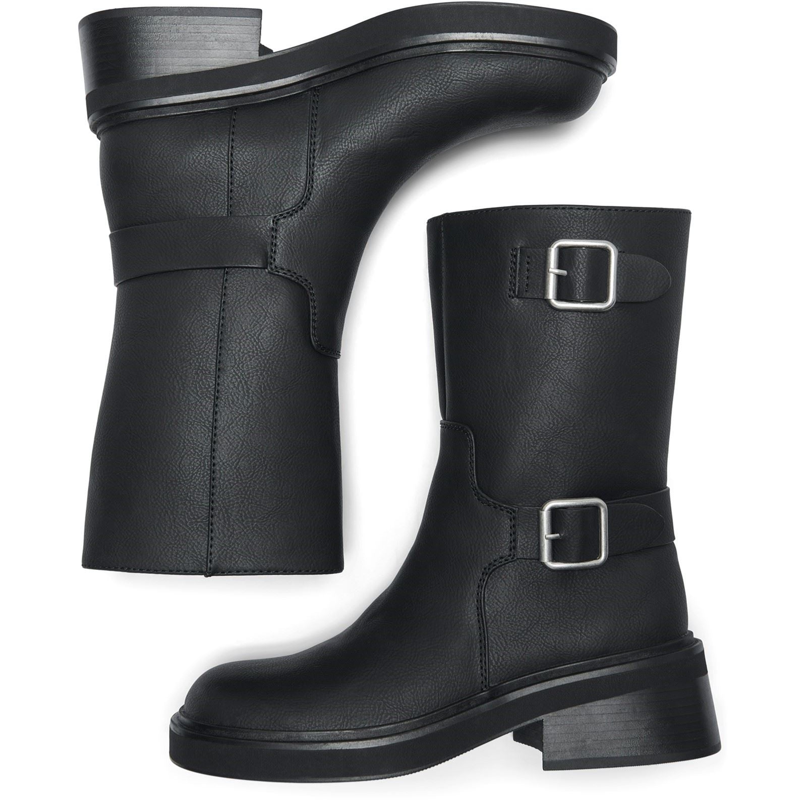 ONLY BUTTER-2 Bottes Noires À Talons En Polyuréthane Pour Femmes Mi-Mollet