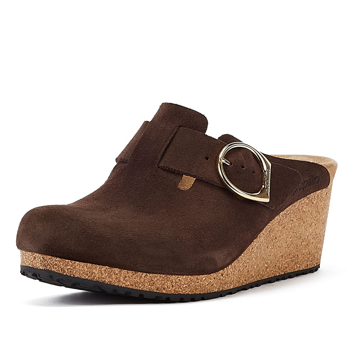 Birkenstock Sandalons À Talons Compensés En Daim Et Cuir Suédé Brun Pour Femmes