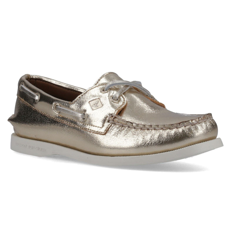 Sperry Authentic 2 Eye Chaussures Bateau Dorées Pour Femmes En Cuir