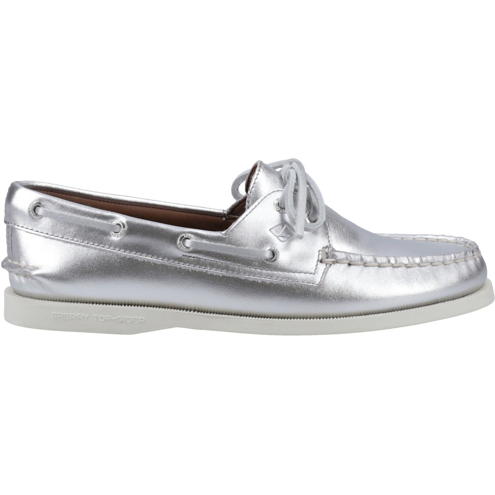 Sperry Authentic 2 Eye Chaussures Bateau En Cuir Argent Pour Femmes