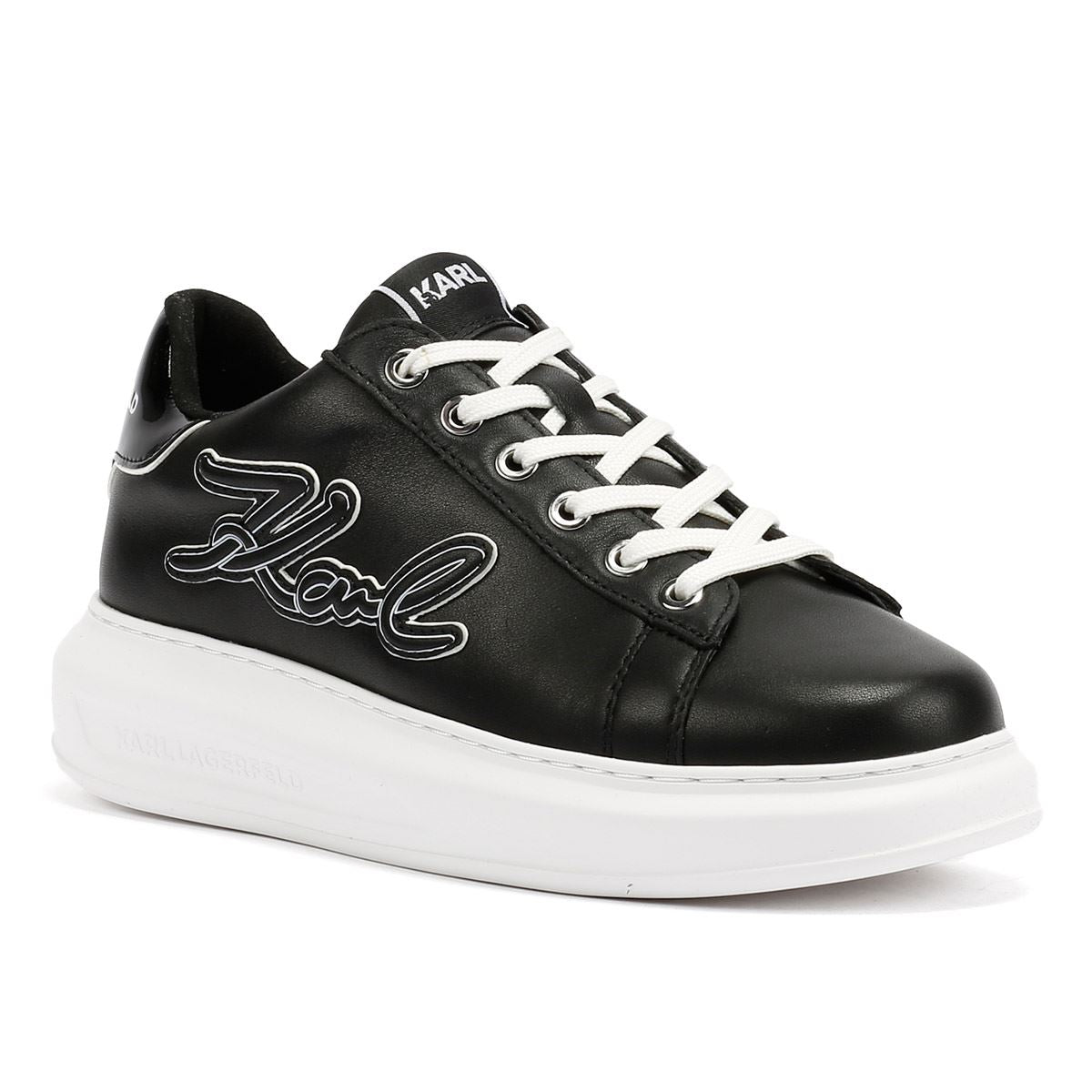 Karl Lagerfeld Kapri Signia Emboss Lo Lace Baskets Noires En Cuir Pour Femmes