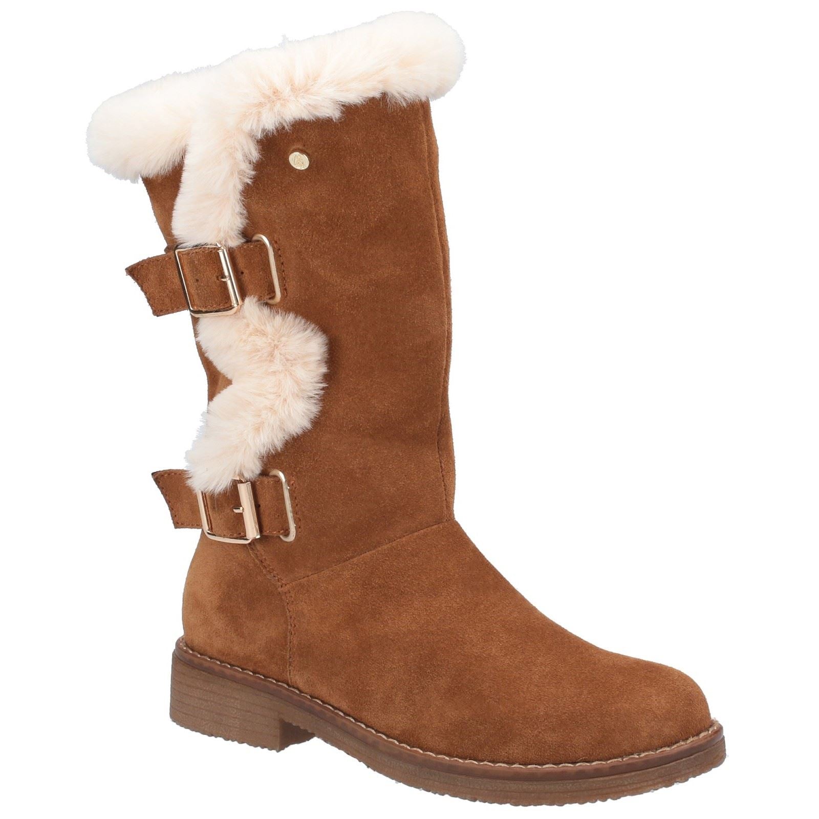 Hush Puppies Megan Wide Bottes En Daim Pour Femme En Couleur Beige