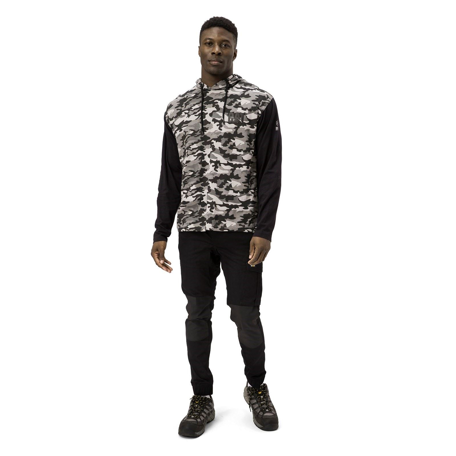 Caterpillar Hooded Long Sleeve T-Shirt Gris En Coton Pour Homme