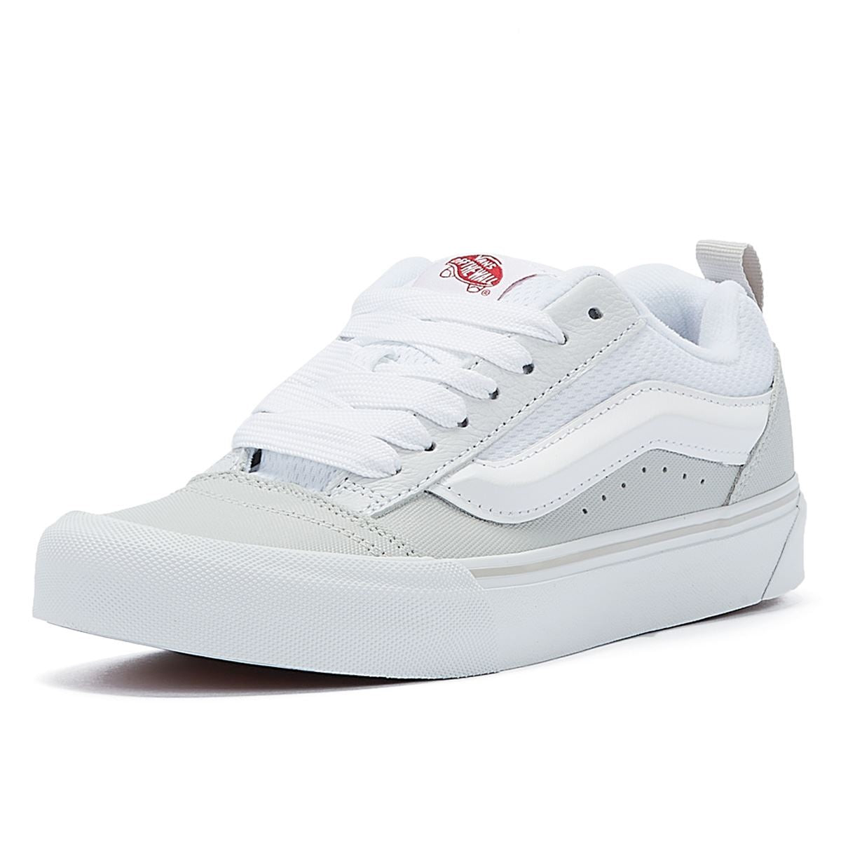 Vans Knu Skool Baskets De Skate Rétro En Cuir Blanc/Rouge