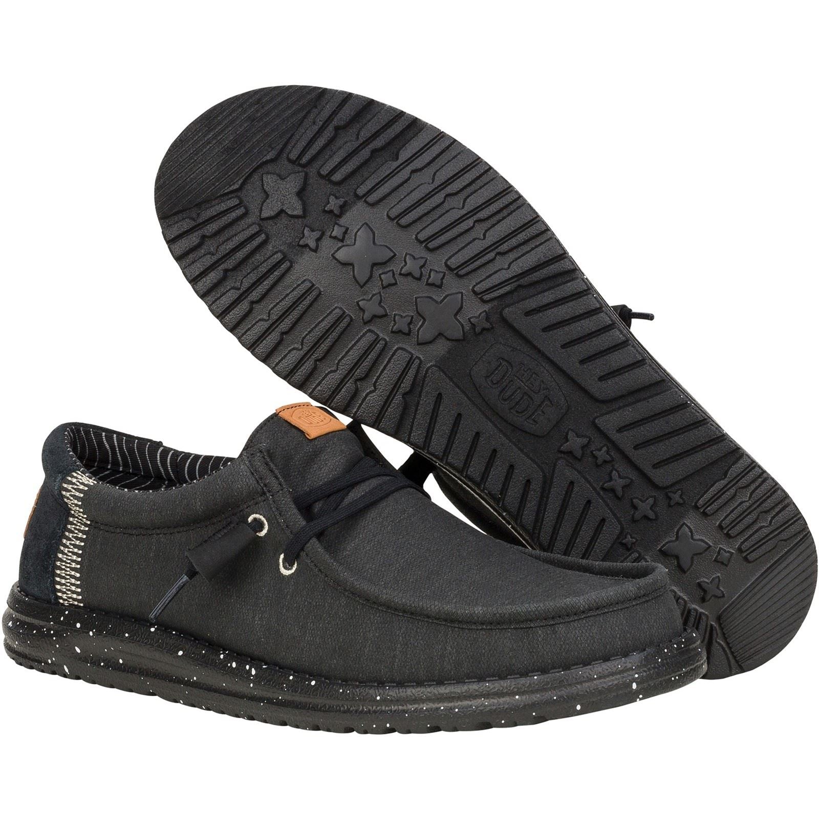 HEYDUDE Wally Elevated Basics Chaussures De Bateau Noires En Tissu Pour Hommes