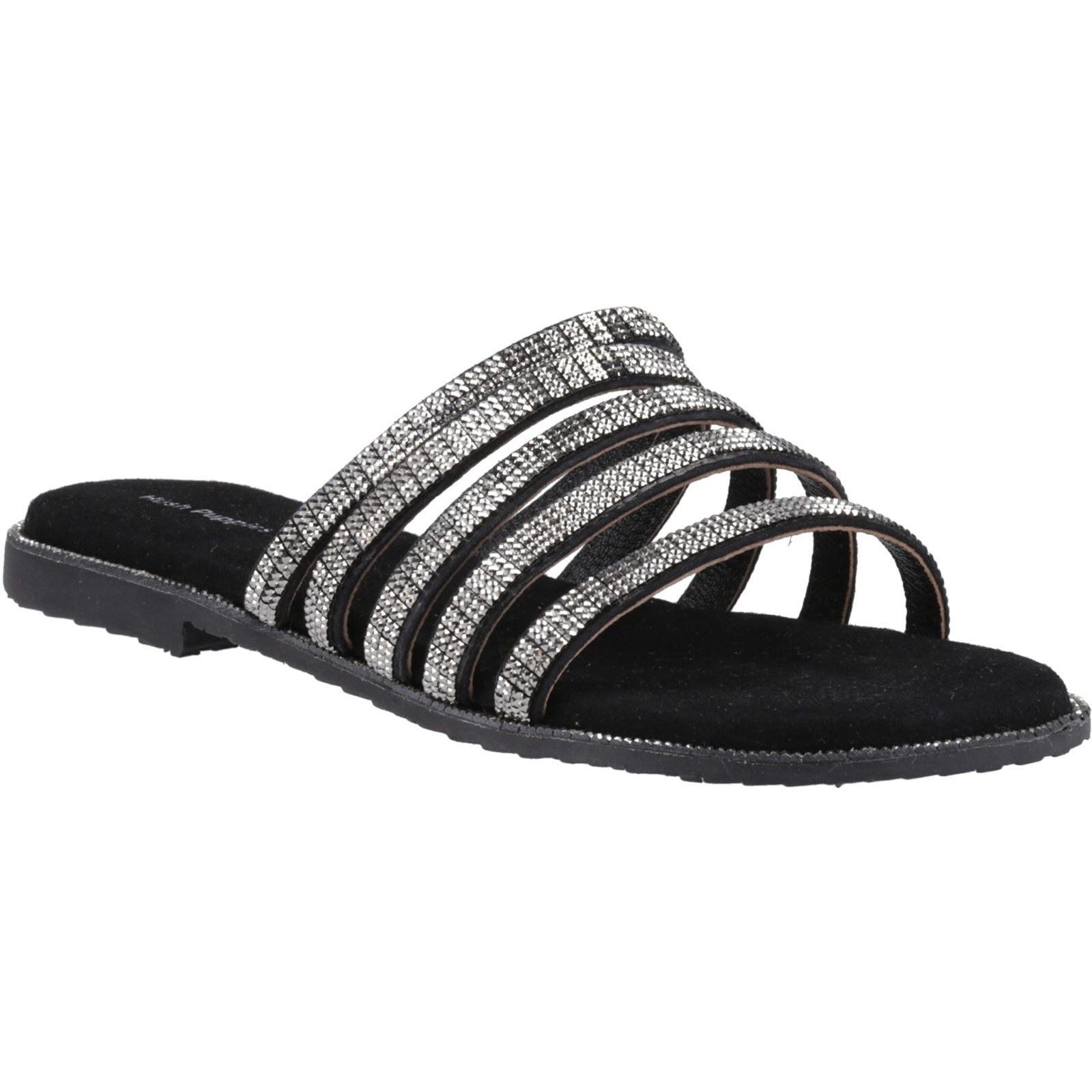 Hush Puppies Paris Slide Sandales Pour Femmes En Suède Noir/Argent