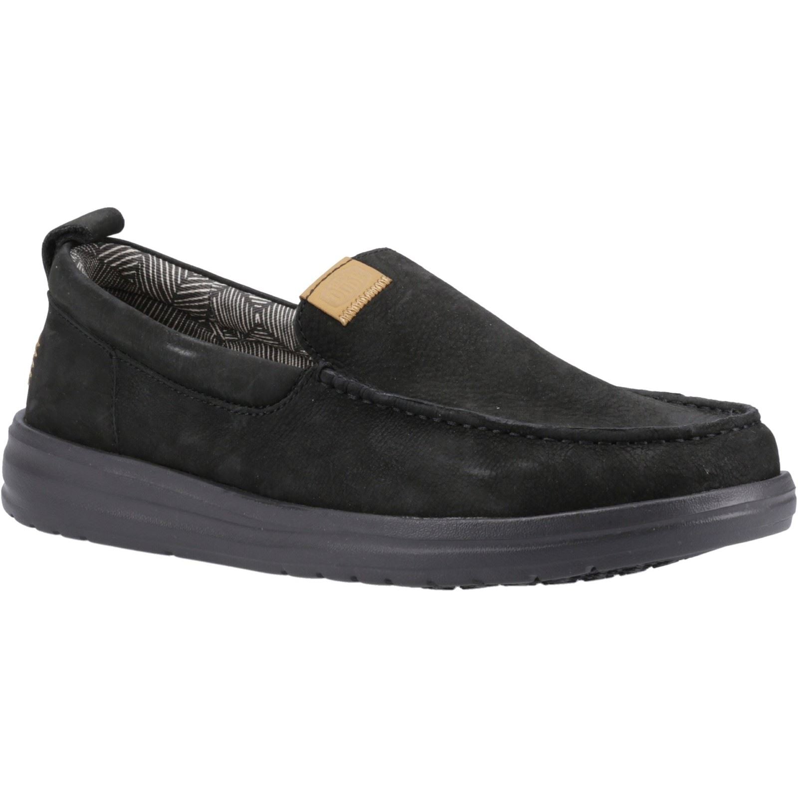 HEYDUDE Wally Grip Moc Chaussures Bateau Noires Pour Homme En Cuir