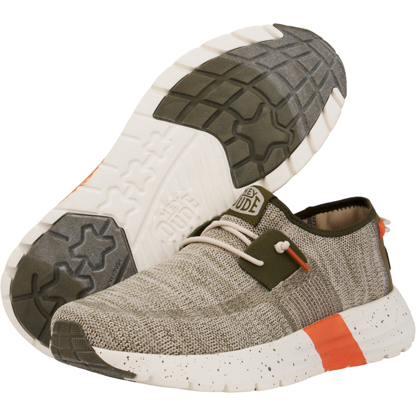 HEYDUDE Sirocco Sport Mode Baskets Pour Homme Vert/Olive Poussiéreux/Orange