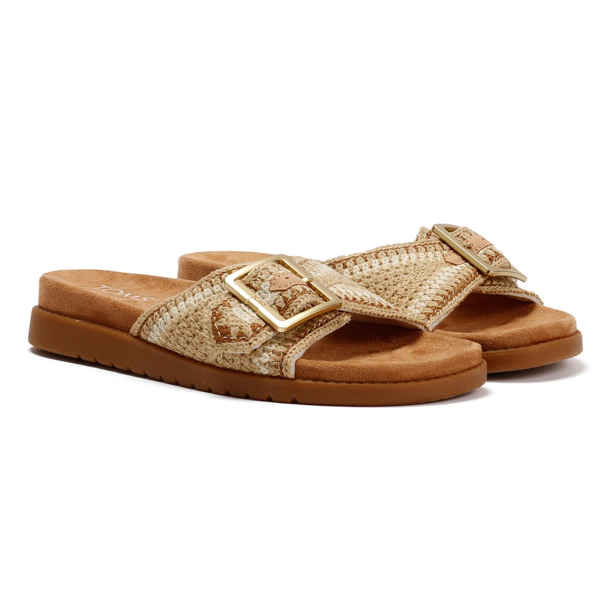 TOMS Marin Slide Sandales Beiges En Textile Pour Femmes