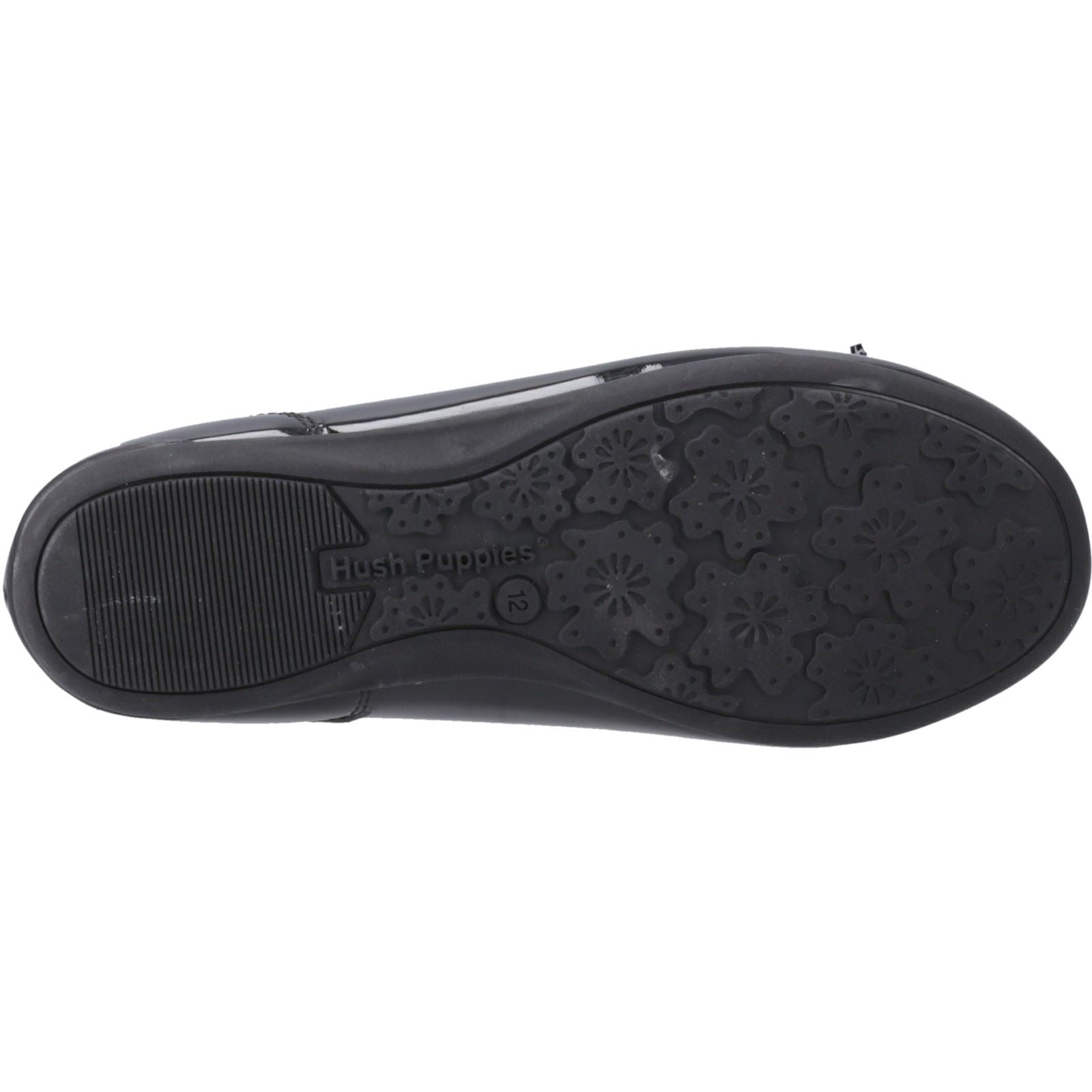 Hush Puppies Lillie Ballerina Patent Chaussures Plates De Ballet Noires Pour Filles En Cuir