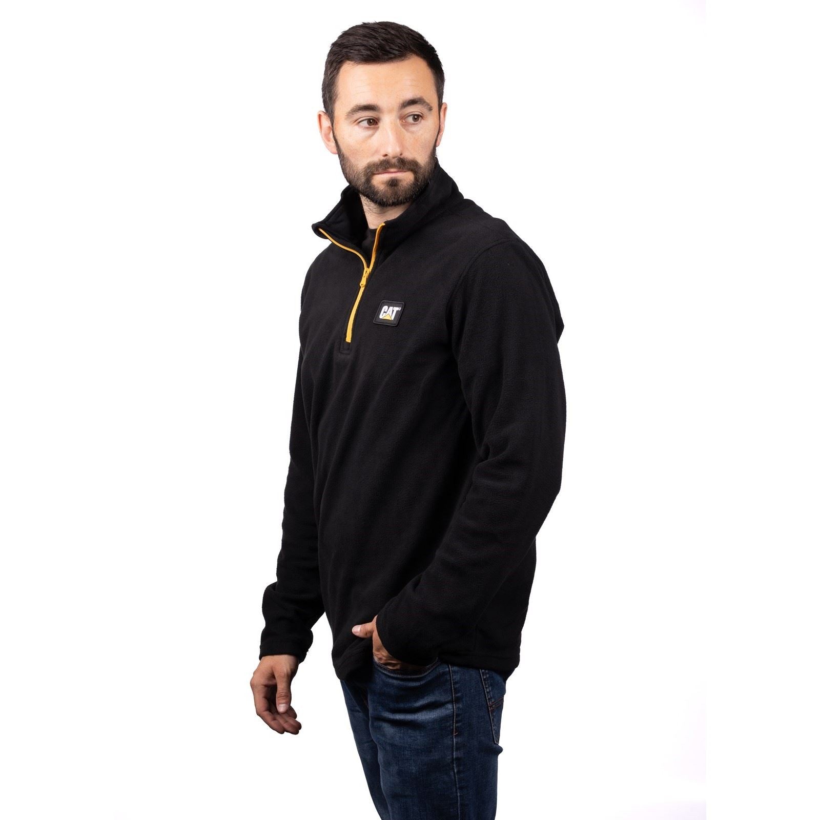 Caterpillar Cat Microfleece Quarter Zip Sweatshirt Noir Pour Homme En Polyester