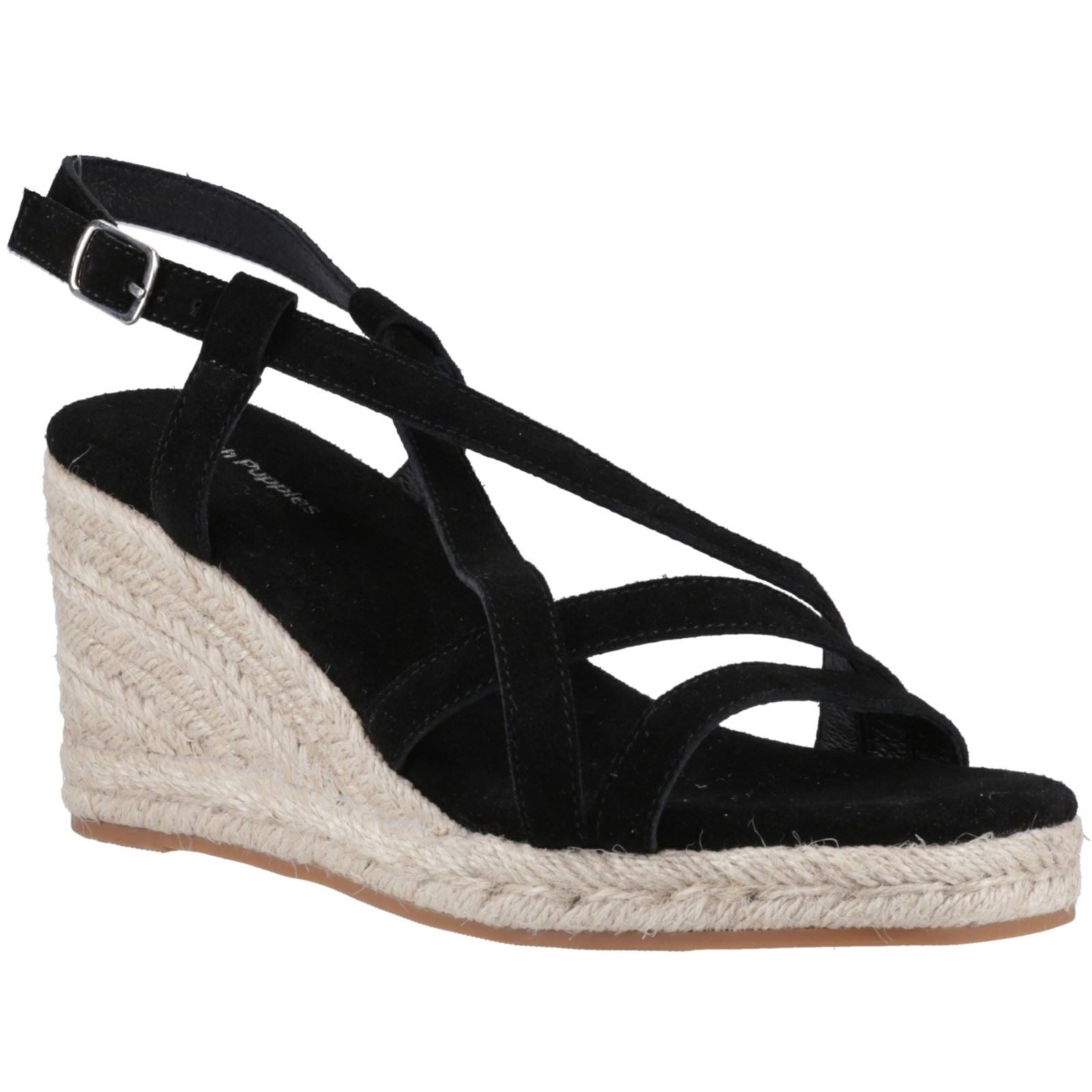 Hush Puppies Jenny Espadrille Wedge Femmes En Suède Compensées Noires