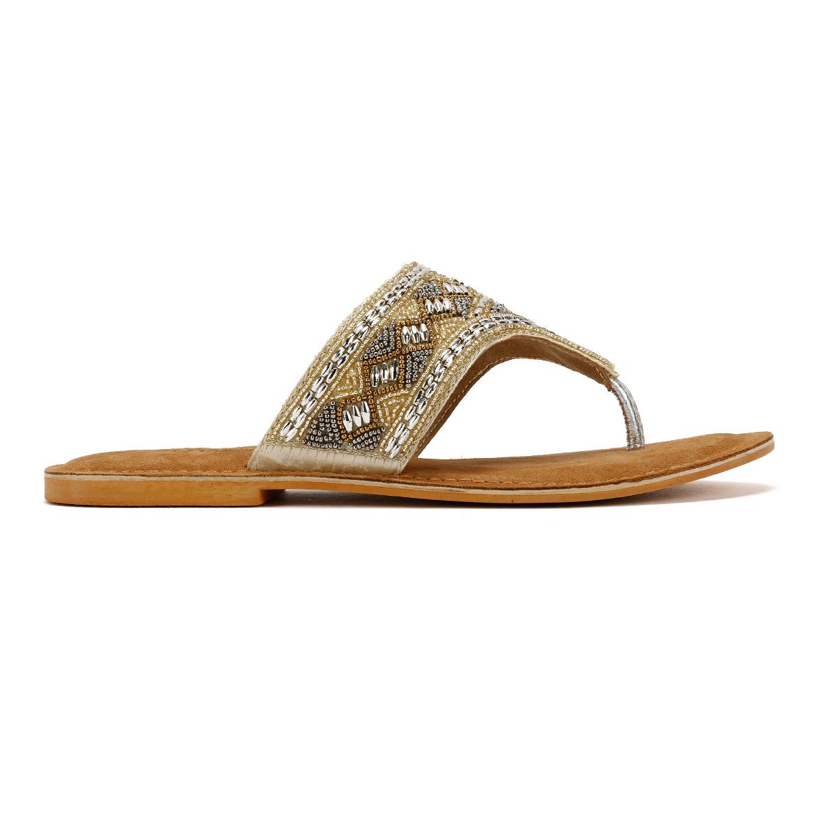 Tower London Wide Vamp Toepost Sandales Dorées Pour Femmes