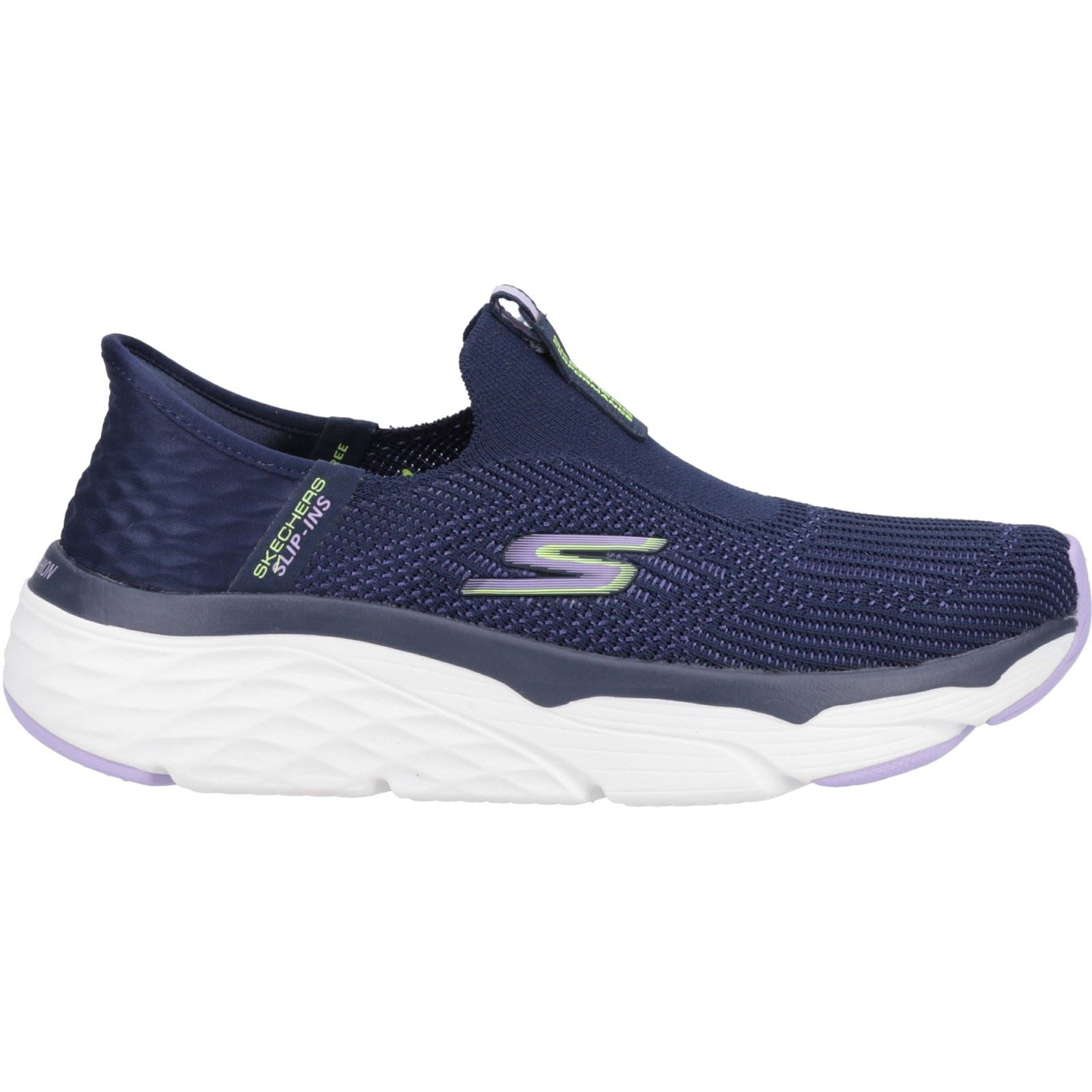 Skechers Max Cushioning Smooth Baskets Femme En Toile Bleu Marine/Lavande