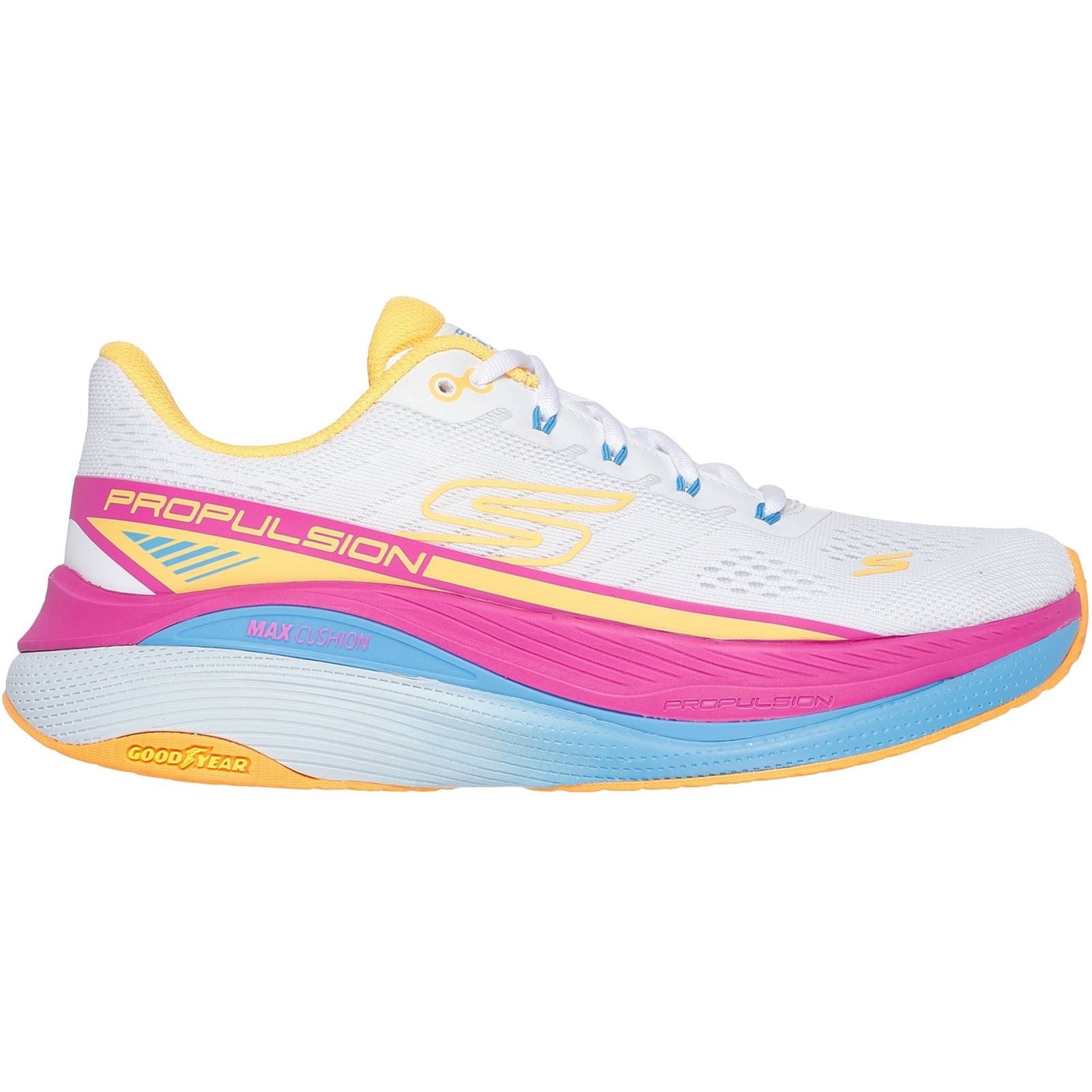 Skechers Performance Max Cushioning Propulsion Chaussures De Sport Pour Femmes Blanc/orange En Textile