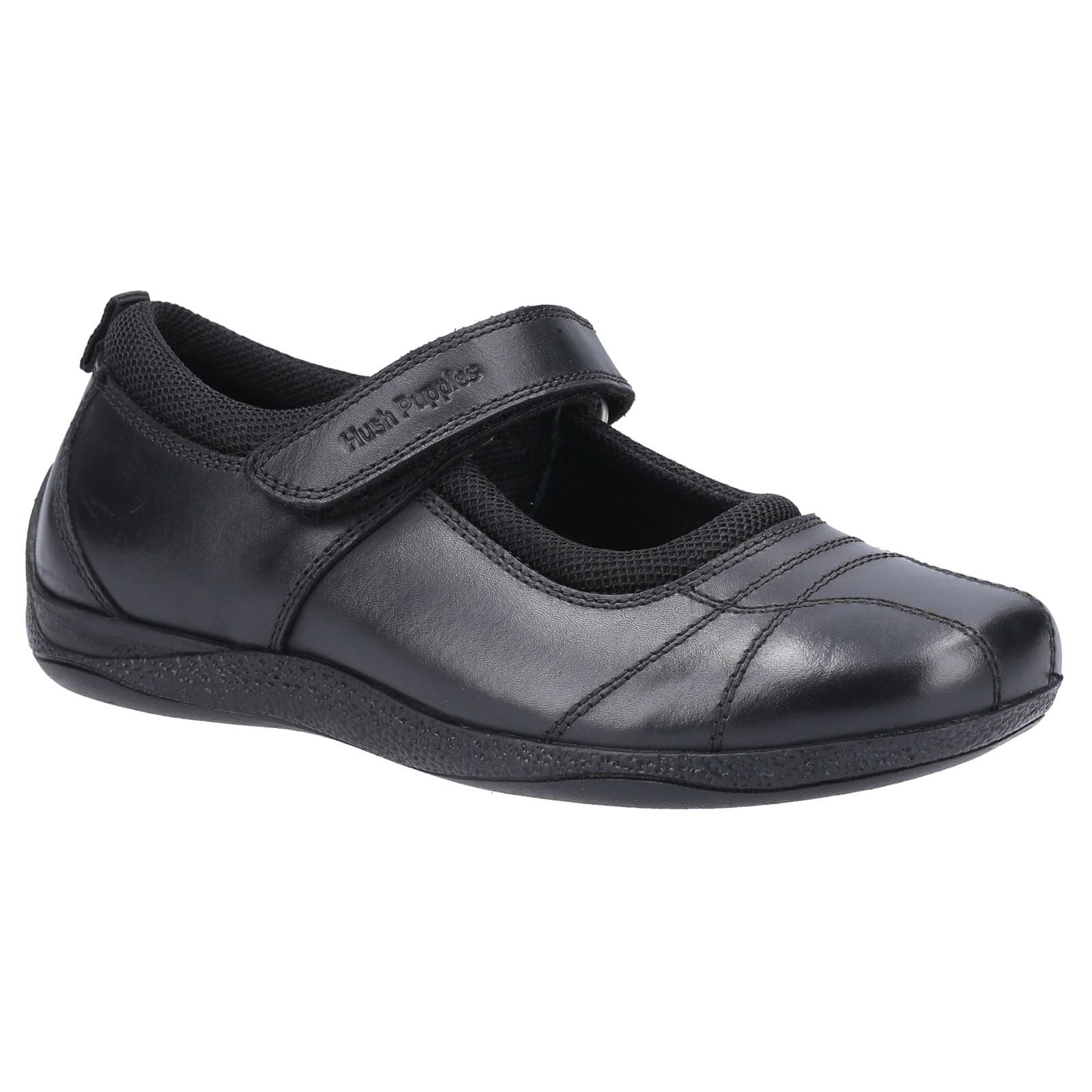 Hush Puppies Clara Senior Chaussures Noires Pour Filles En Cuir