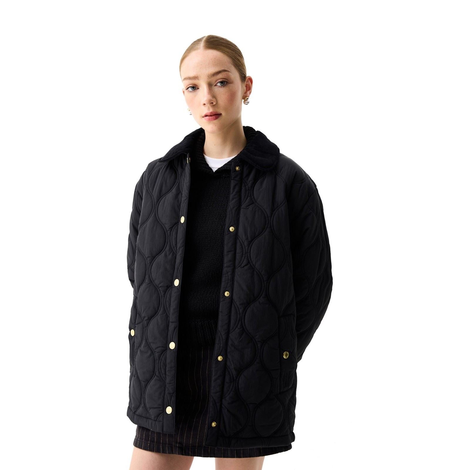 Hunter Witton Quilted Shacket Veste Matelassée Noire Pour Femmes