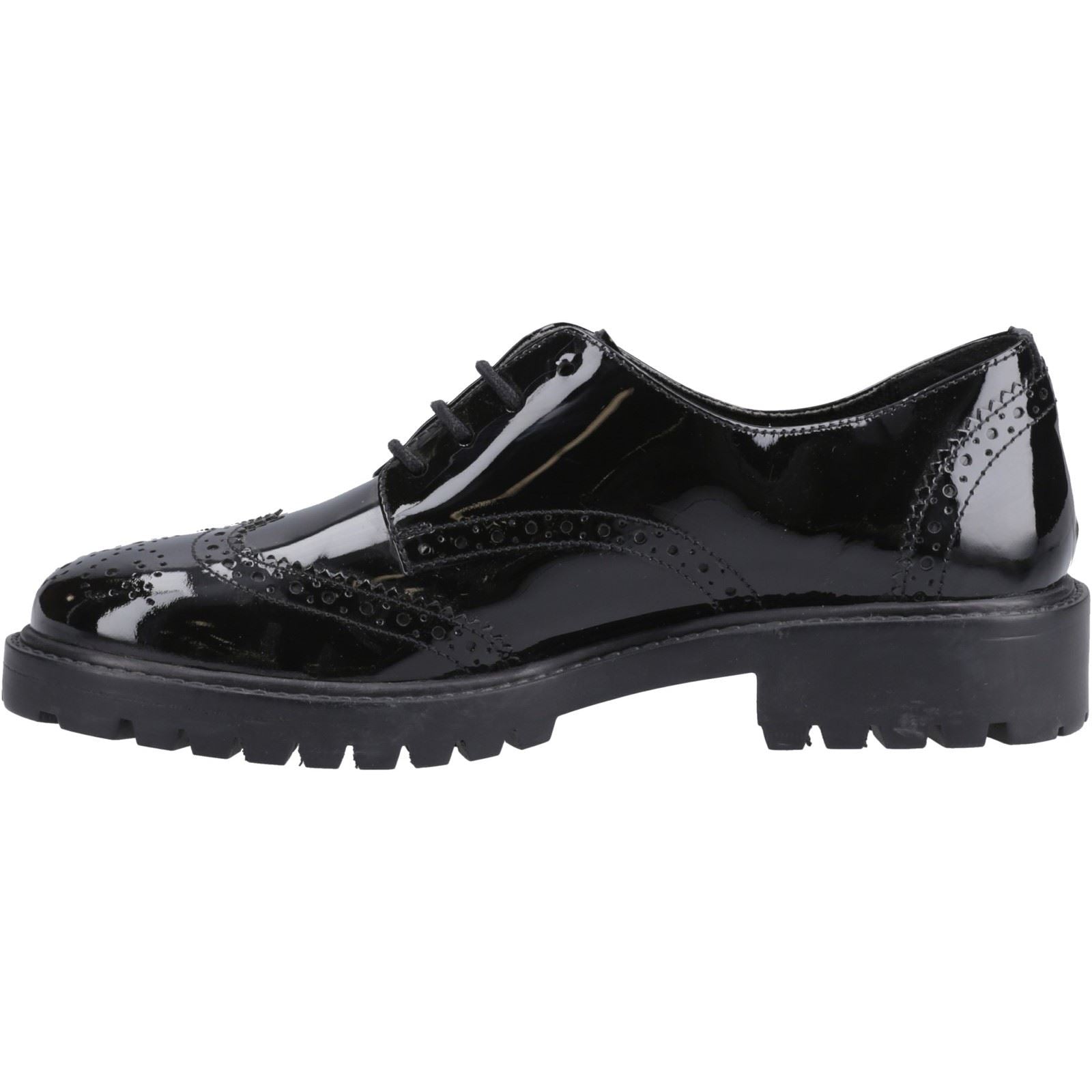 Hush Puppies Athena Patent Chaussures Noires Pour Filles En Cuir