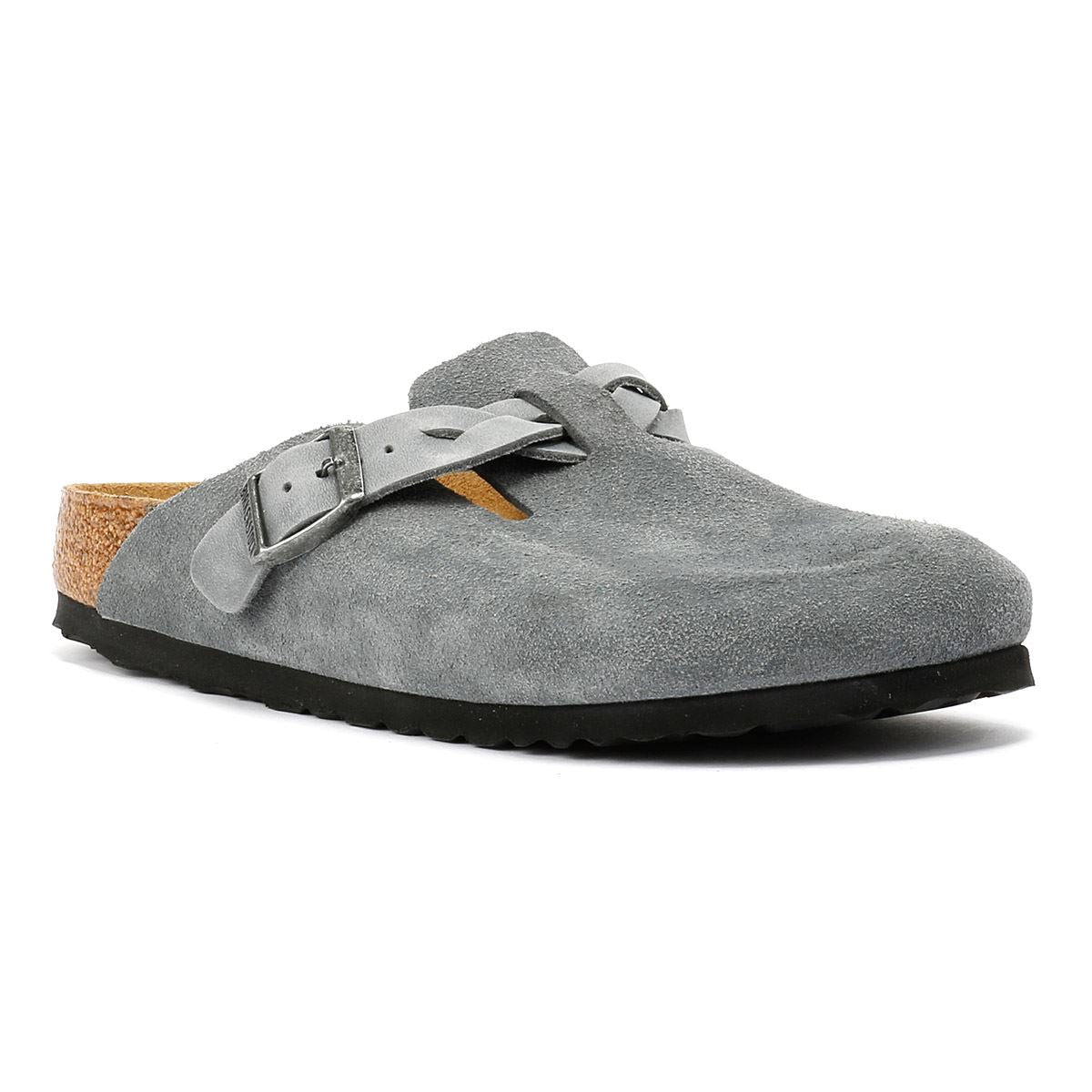 Birkenstock Boston Braided Sabots Pour Femmes En Suède Gris