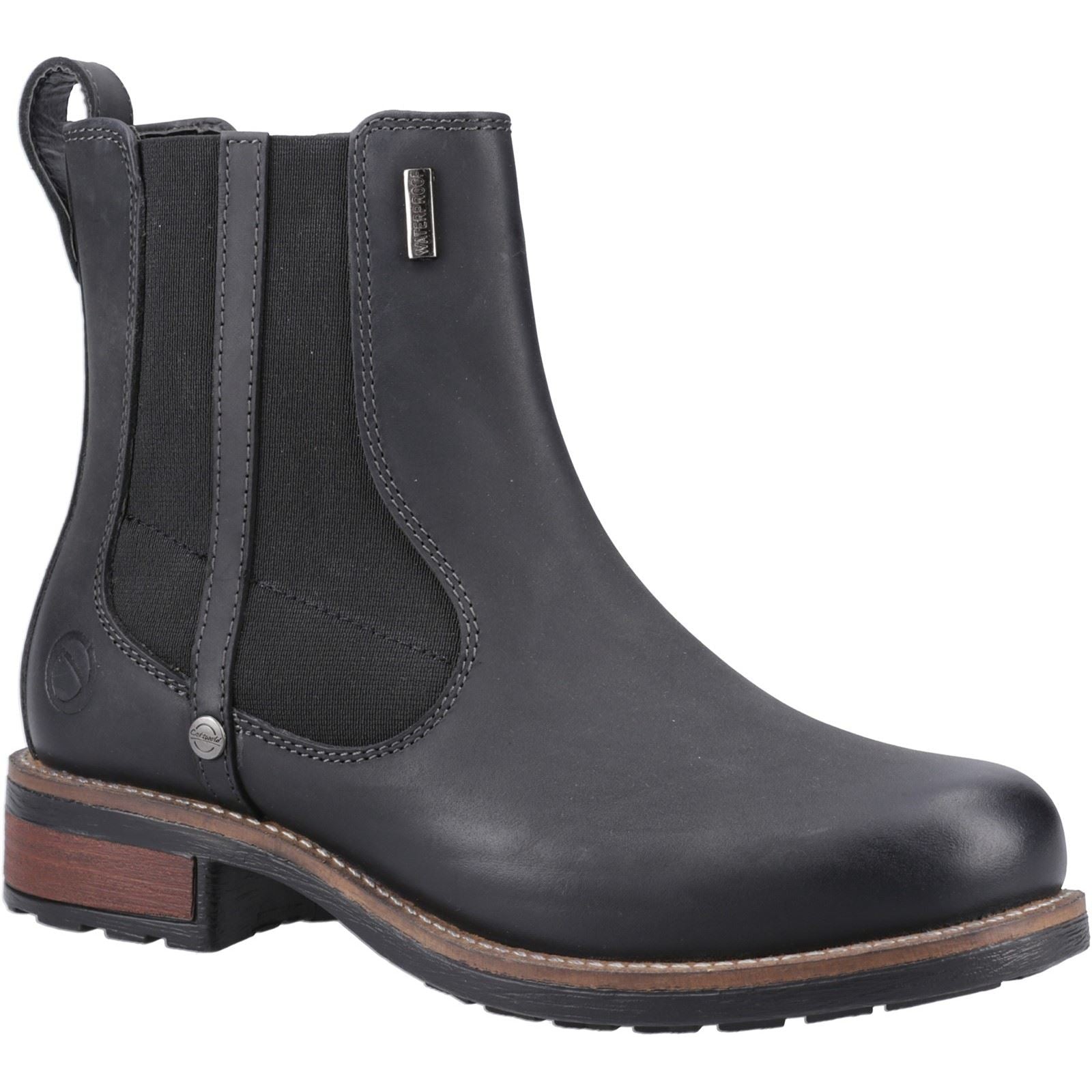Cotswold Notgrove Bottes Plates Chelsea Noires En Cuir Pour Femmes