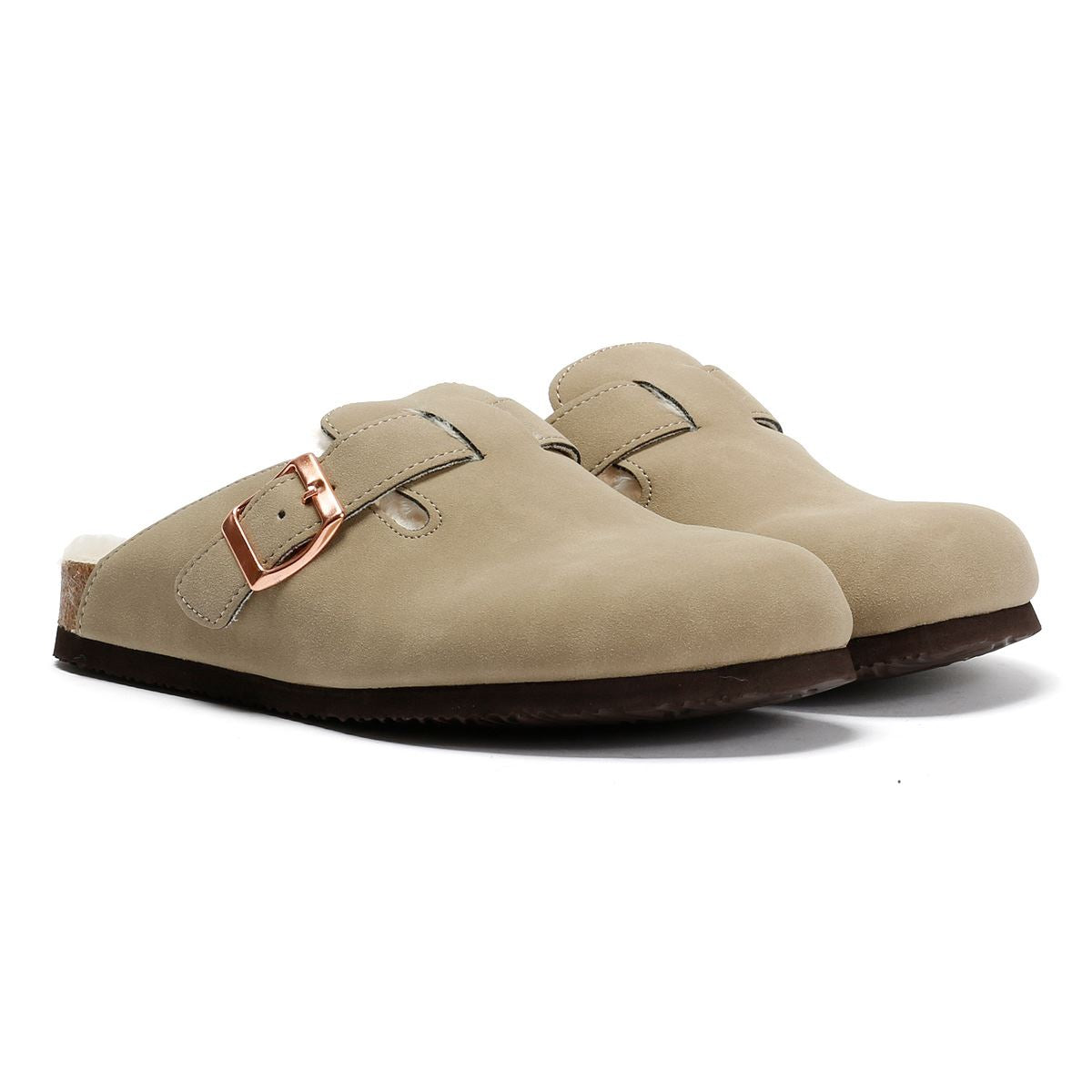 Penguin Poppy Fur Mules Beige Femme Suede