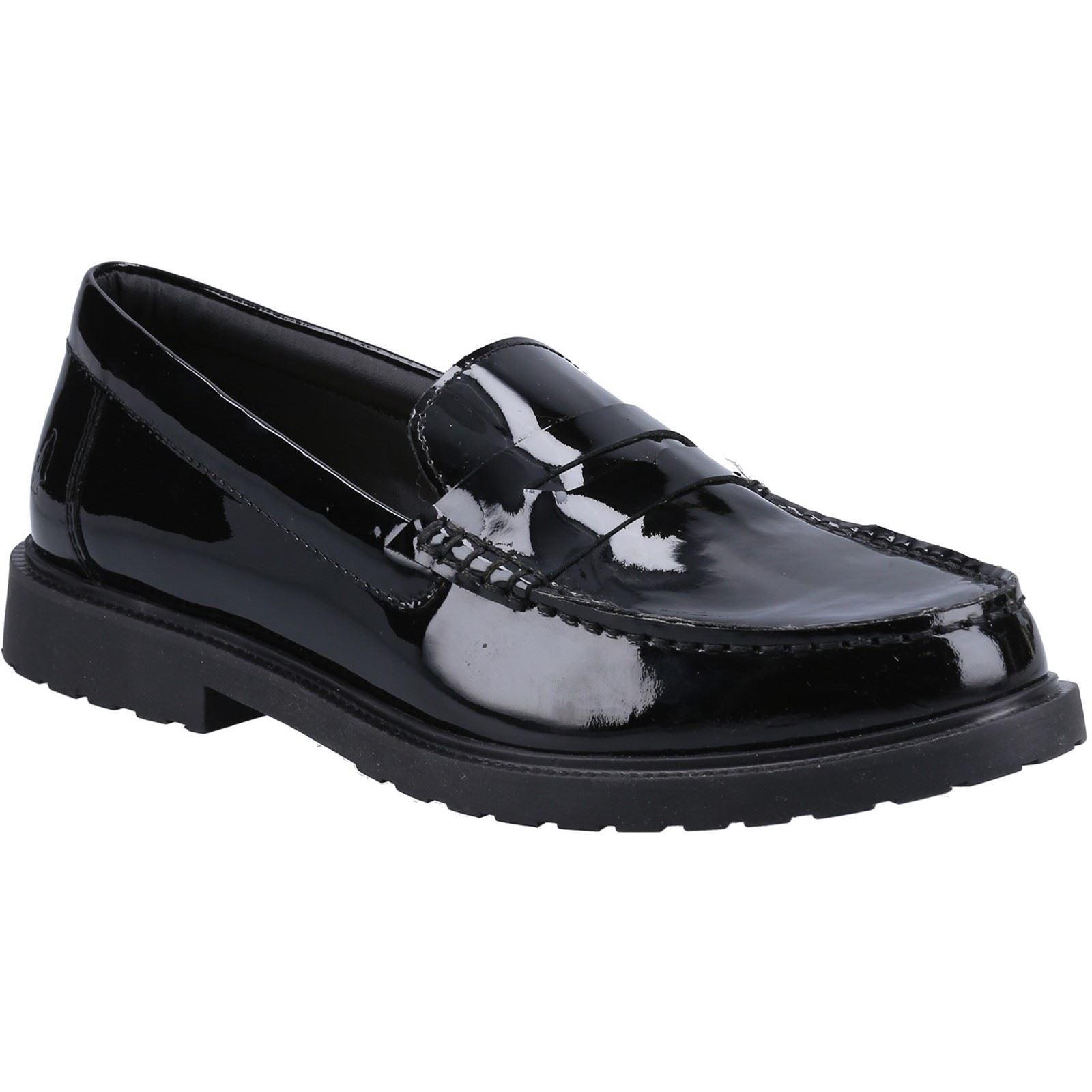 Hush Puppies Verity Slip On Mocassins Noirs Vernis Pour Femme En Cuir