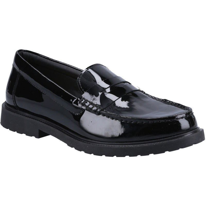 Hush Puppies Verity Slip On Mocassins Noirs Vernis Pour Femme En Cuir