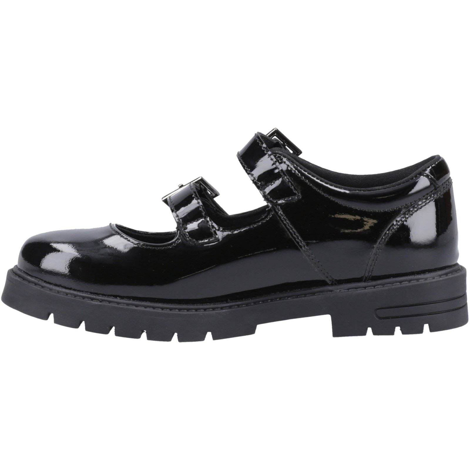 Hush Puppies Ella Patent Junior Chaussures Noires Pour Filles En Cuir