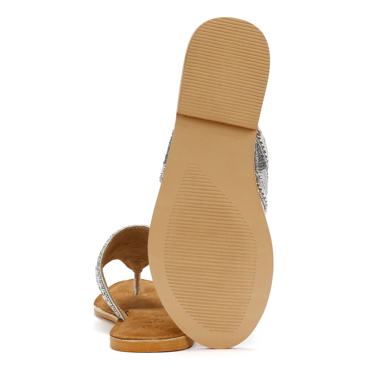Tower London Wide Vamp Toepost Sandales Argentées Pour Femmes