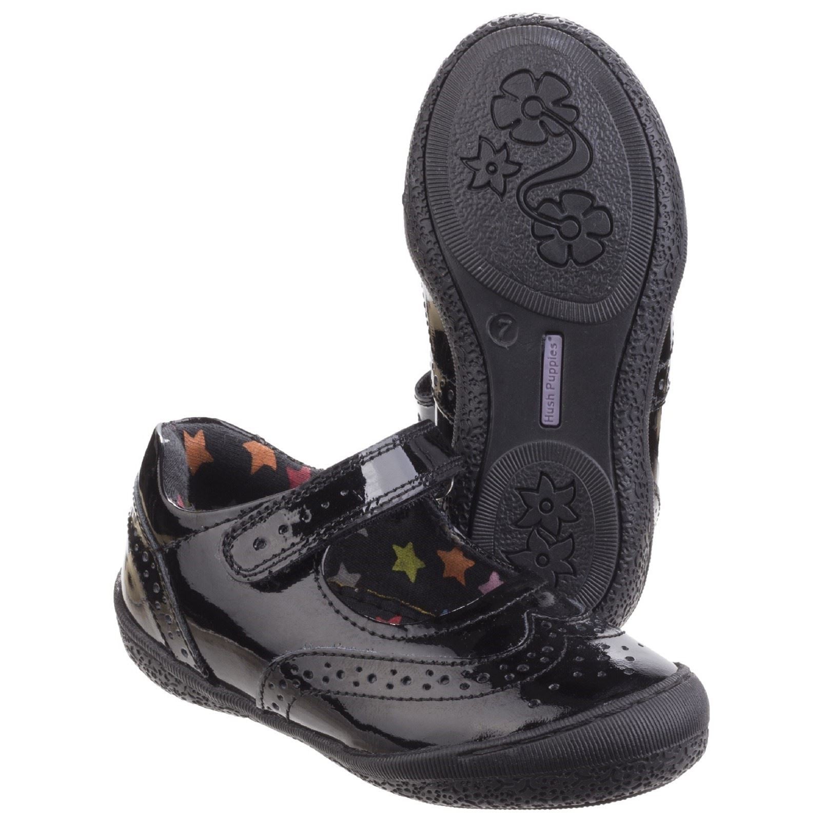 Hush Puppies Rina Junior Patent Chaussures Noires En Cuir Verni Pour Filles