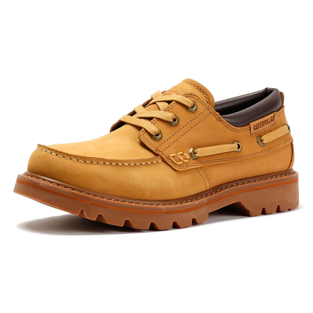 Caterpillar Colorado Boat Lo Chaussures En Cuir Pour Hommes Jaunes À Lacets