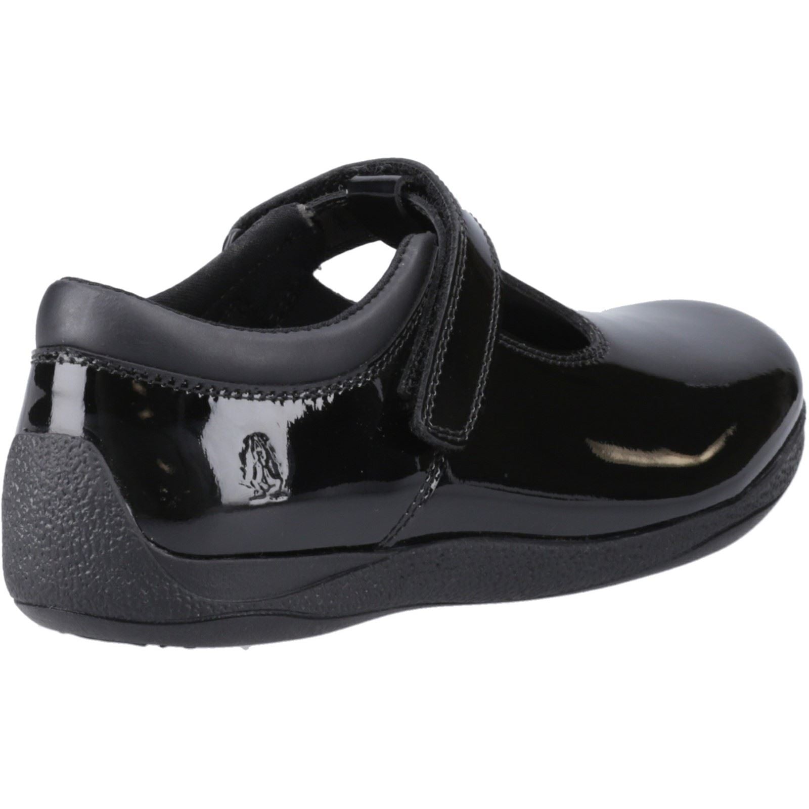 Hush Puppies Caitlin T-Bar Chaussures Noires Pour Filles En Cuir