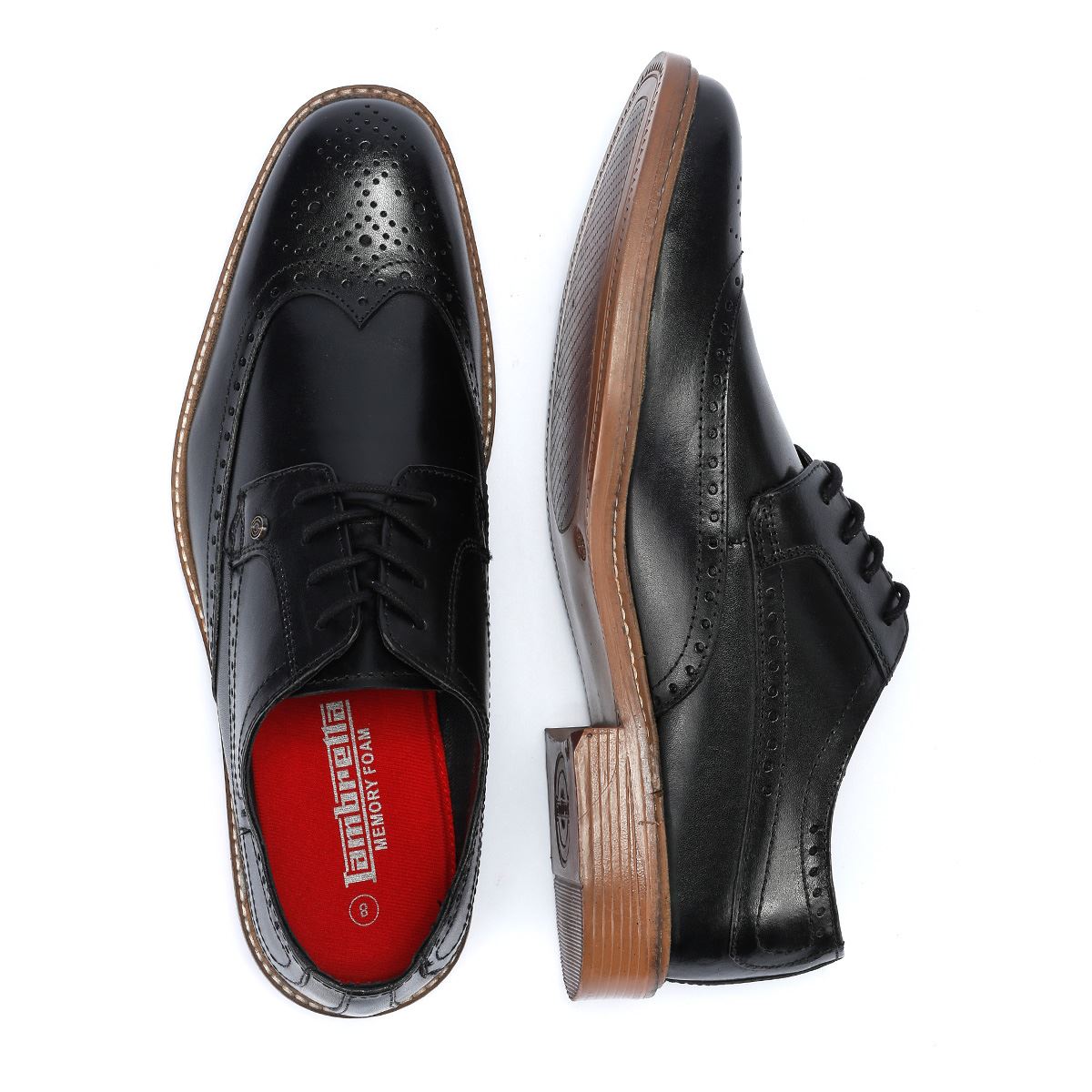 Lambretta Harvey Brogue Chaussures À Lacets En Cuir Noir Pour Hommes